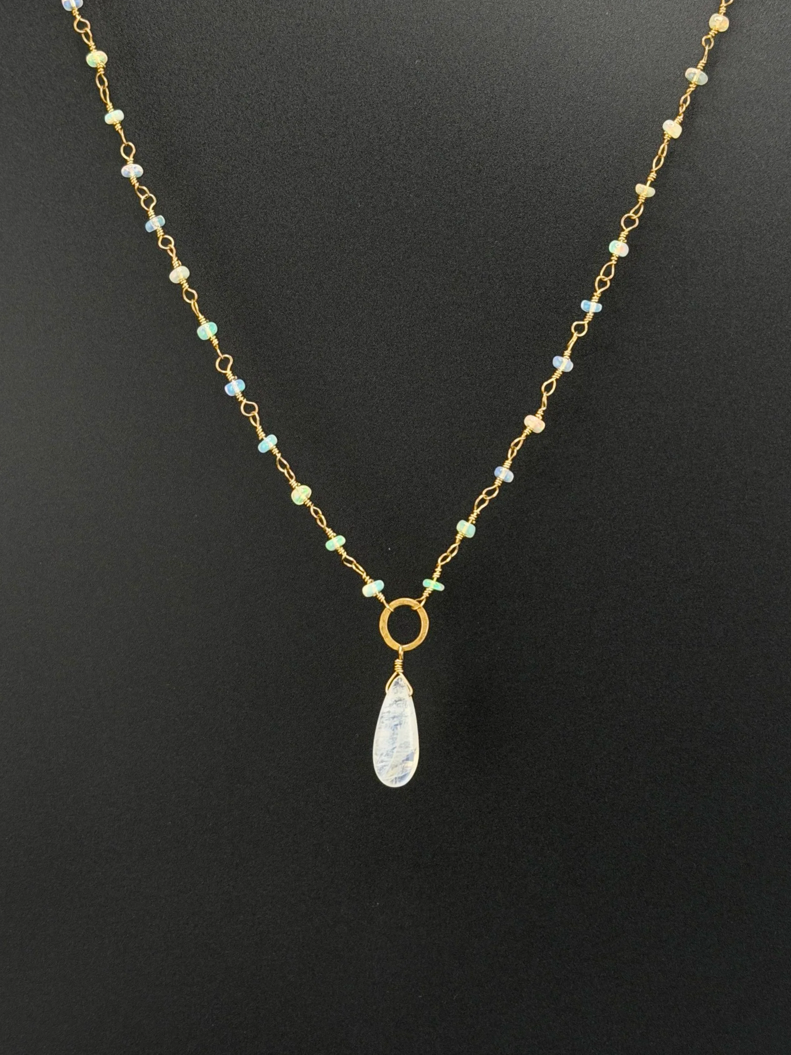 Opal Wrapped Necklace with Moonstone Teardrop