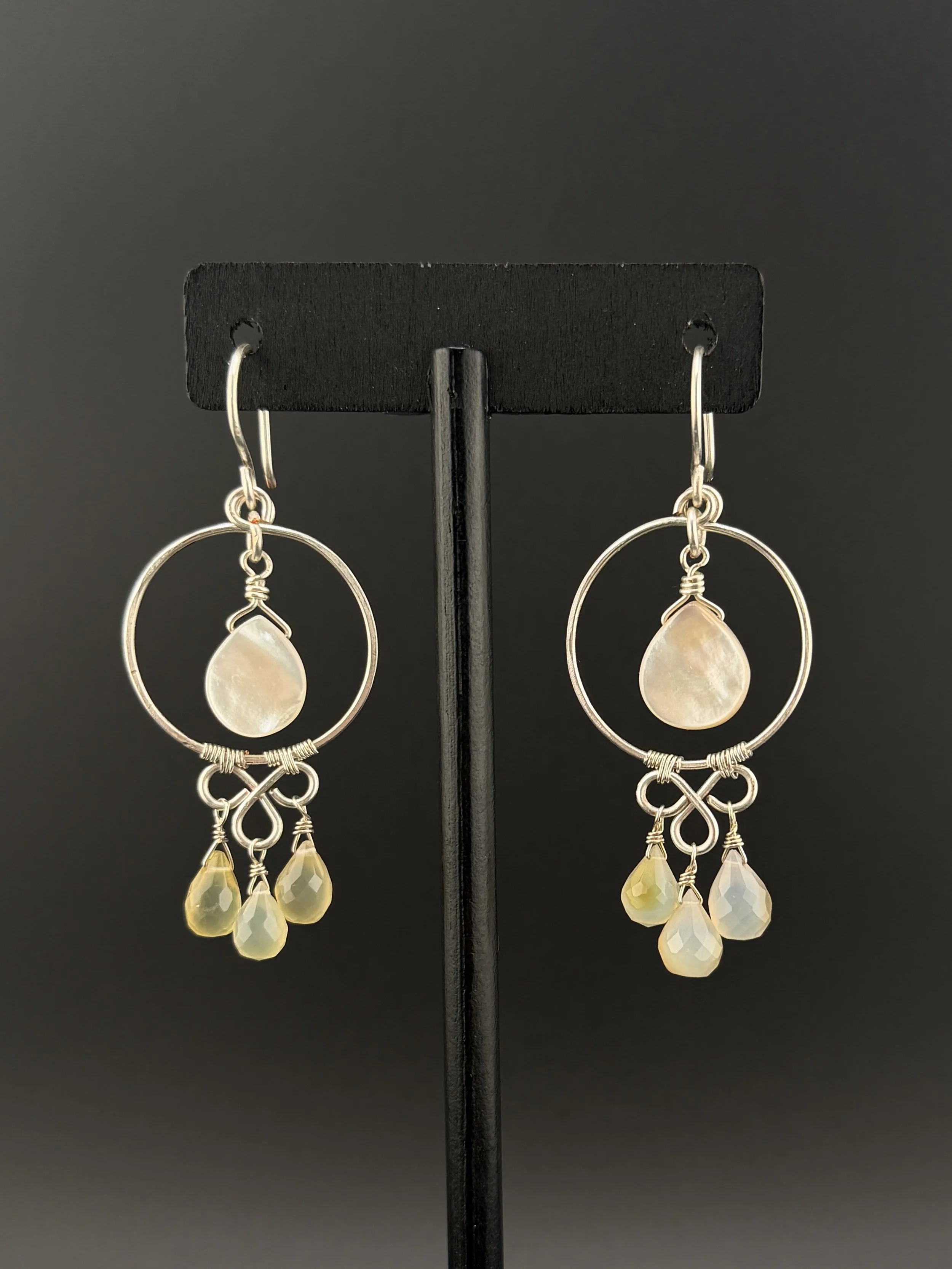 Mother of Pearl and Lemon Opal Hoops