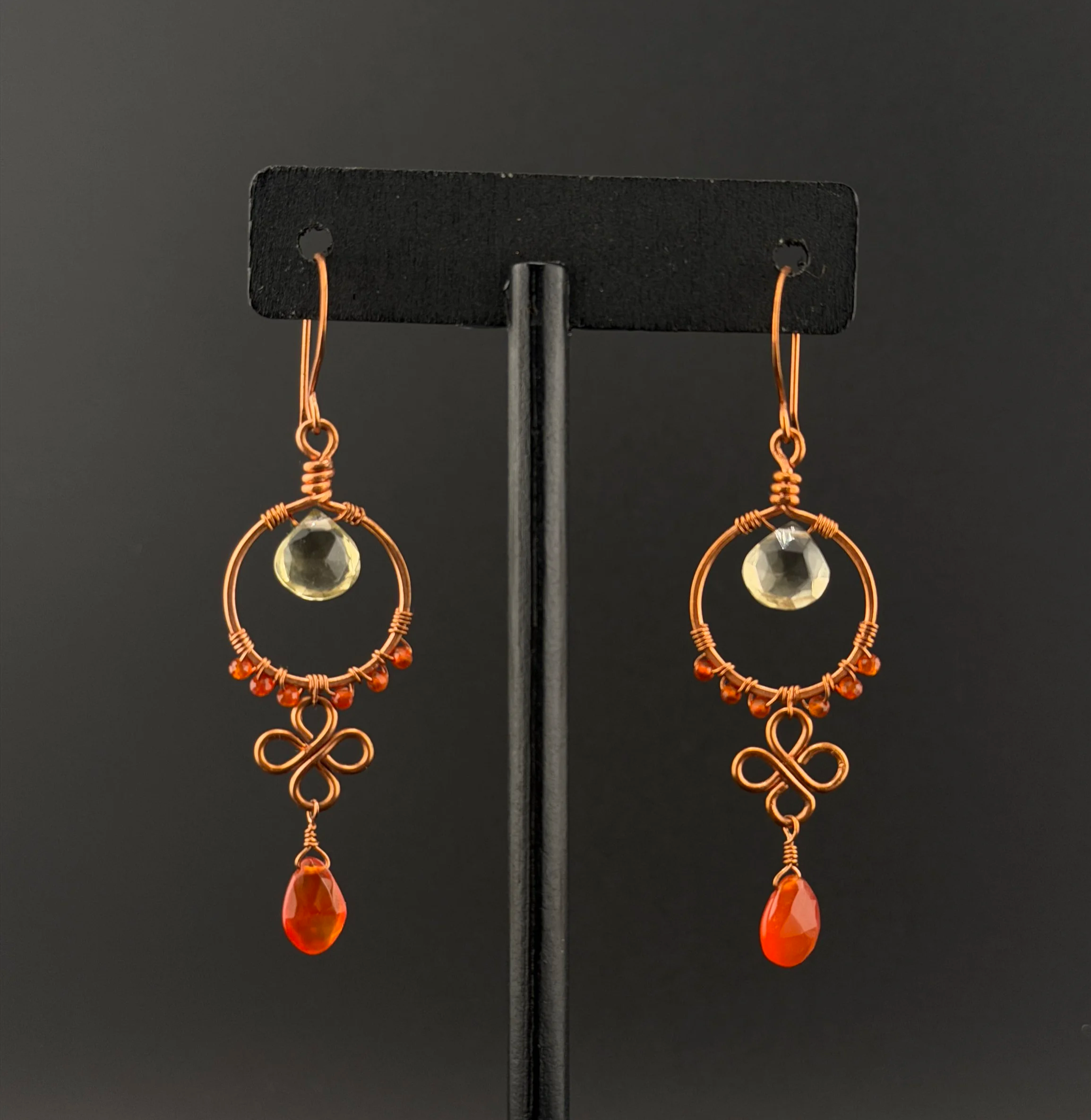 Carnelian & Lemon Quartz Copper Earrings