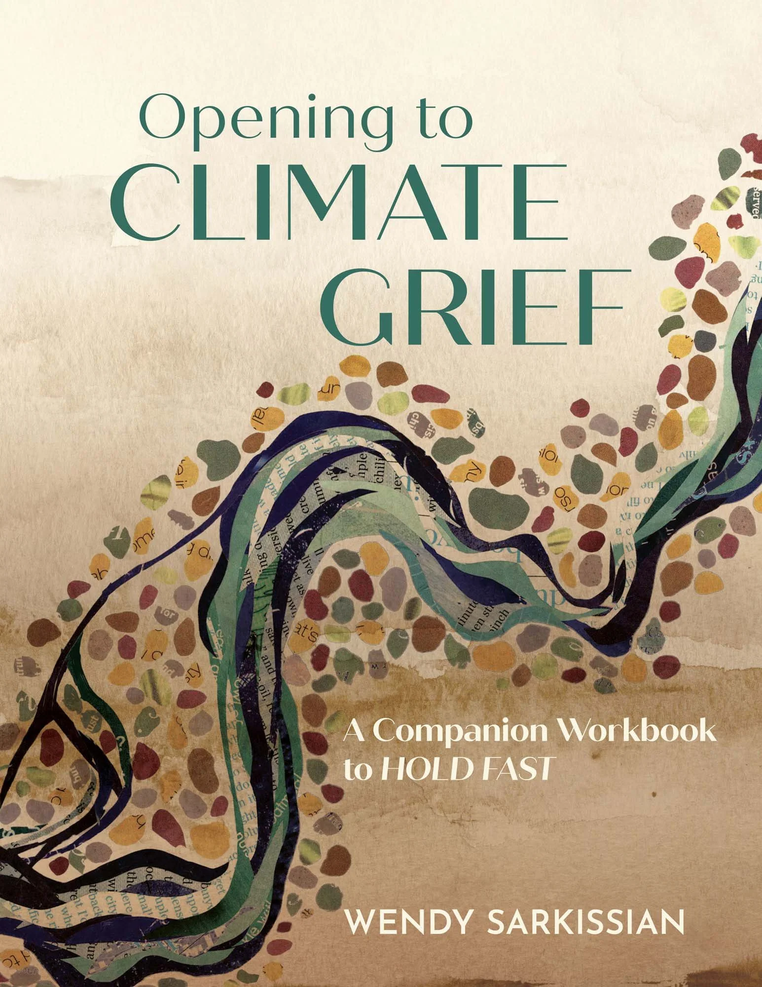 Book cover titled 'Opening to Climate Grief' with colorful abstract illustration and author name 'Wendy Sarkissian'