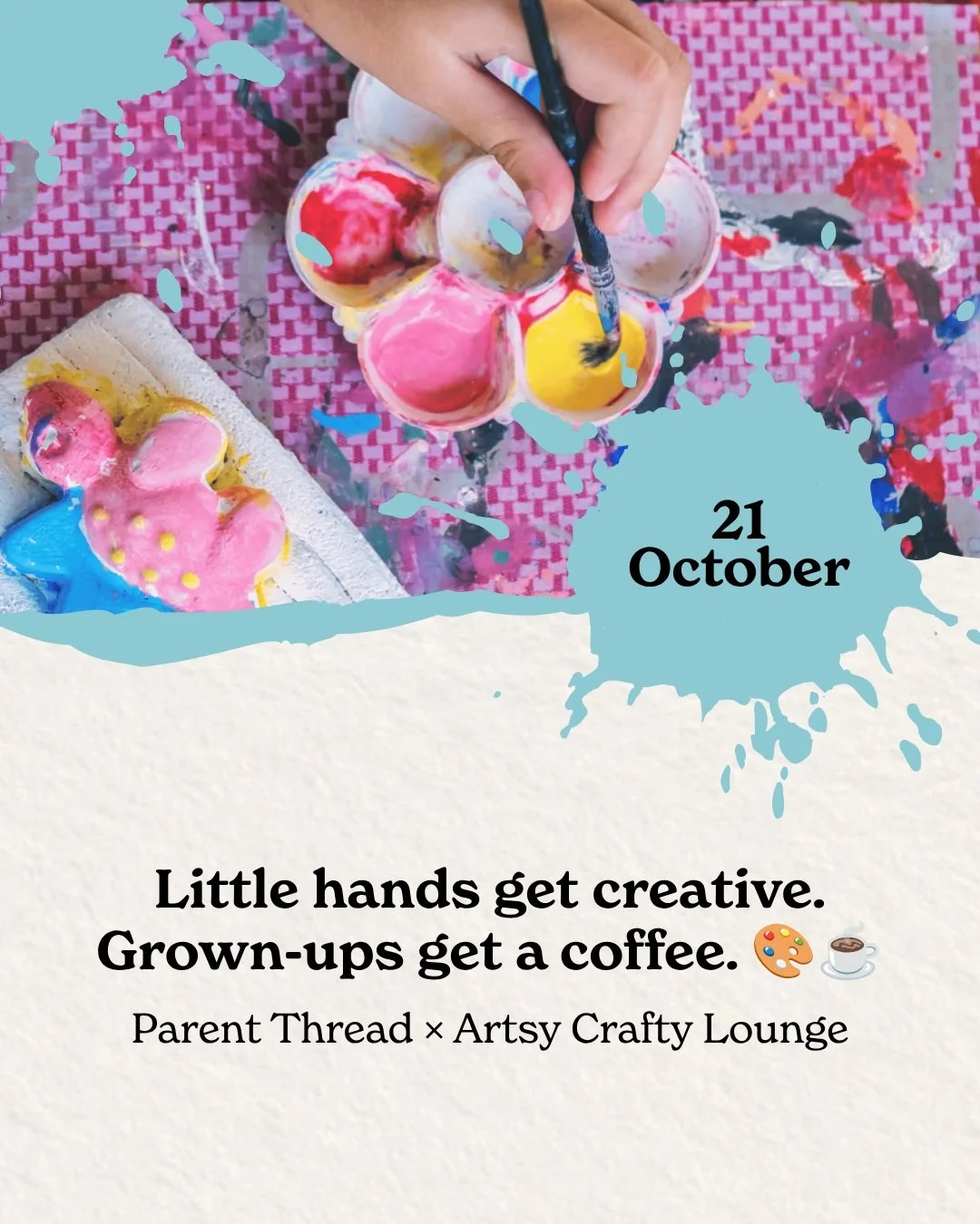 A morning where they get to make a mess somewhere other than your house? Say less. 😂🎨

Painting Playdate is coming to Artsy Crafty Lounge on 21 October!

The kids get to choose and paint their own plaster creation, while you get a coffee and some g