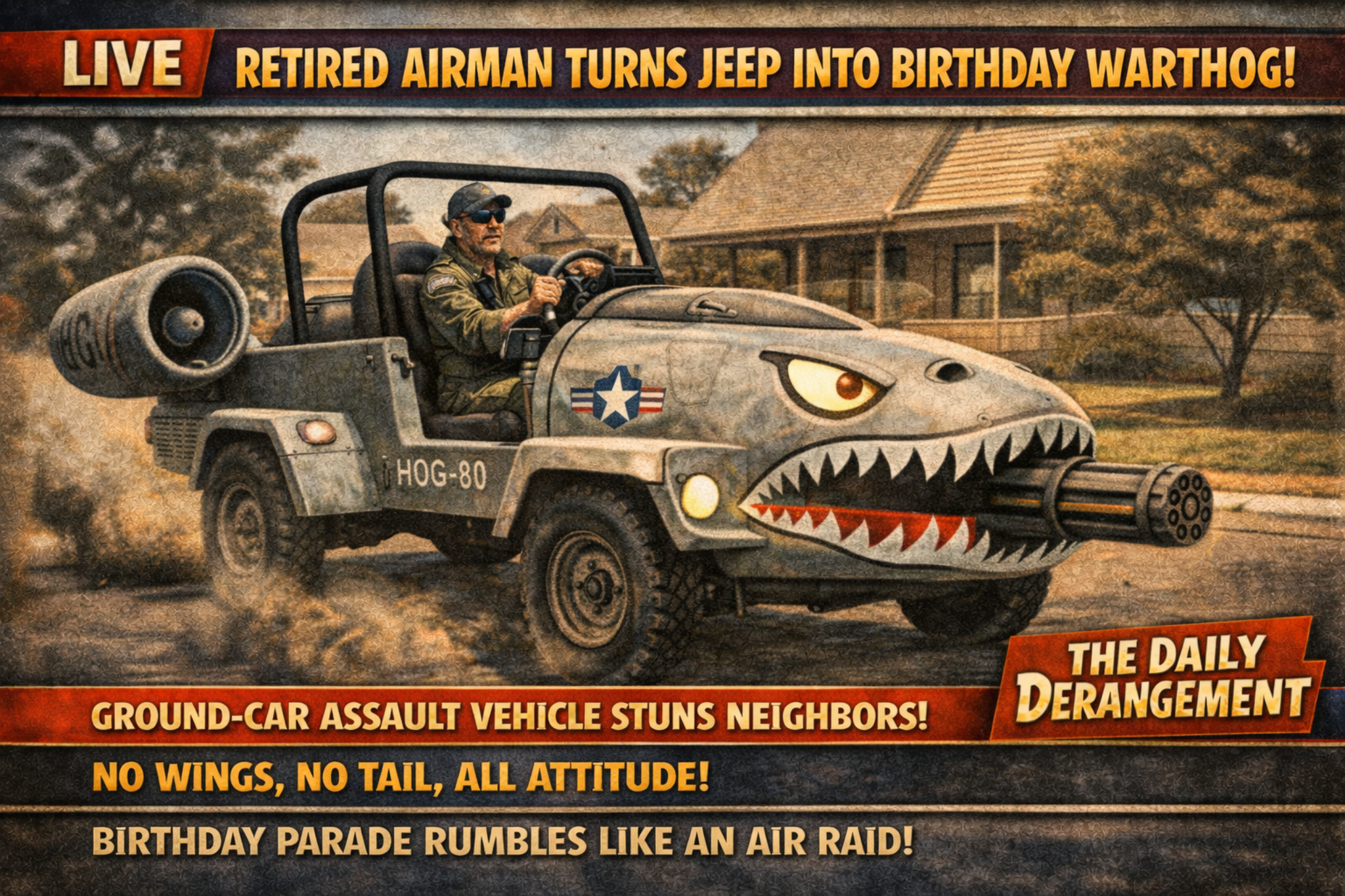 Retired airman turns jeep into birthday warthog!
