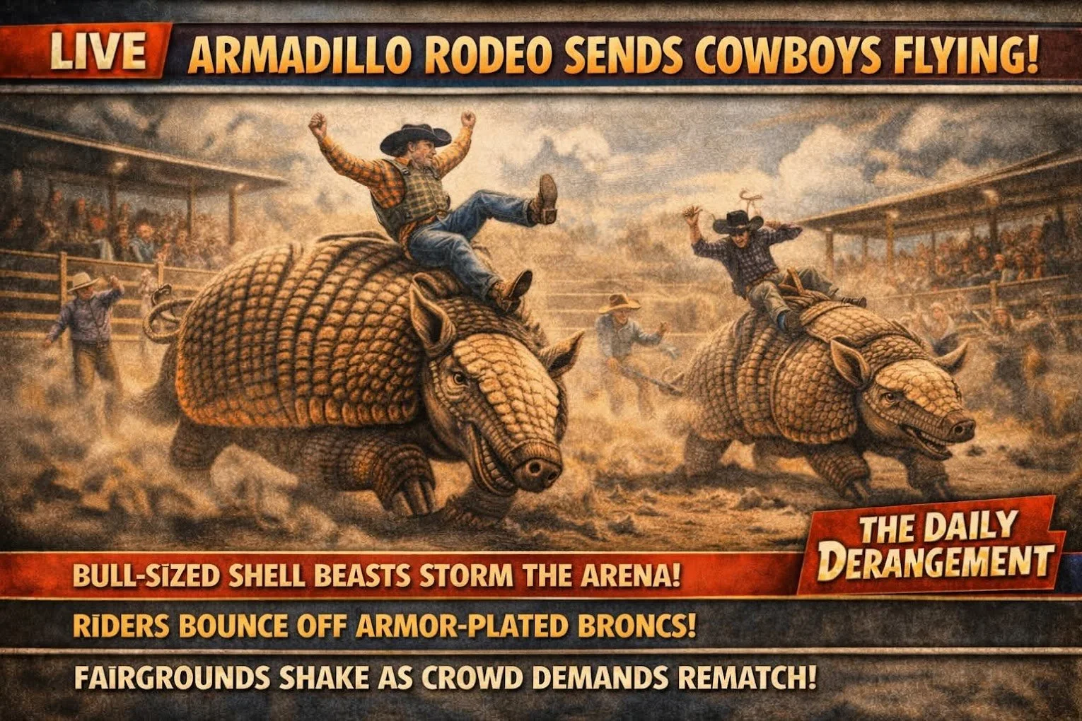 ARMADILLO RODEO SENDS COWBOYS FLYING!