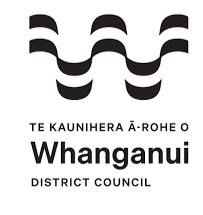 Logo of Whanganui District Council with stylized wavy lines and text in Māori and English