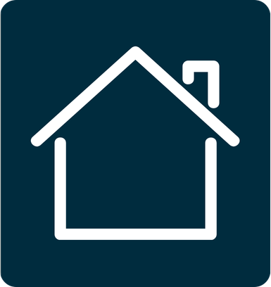 White house icon with chimney on dark background.