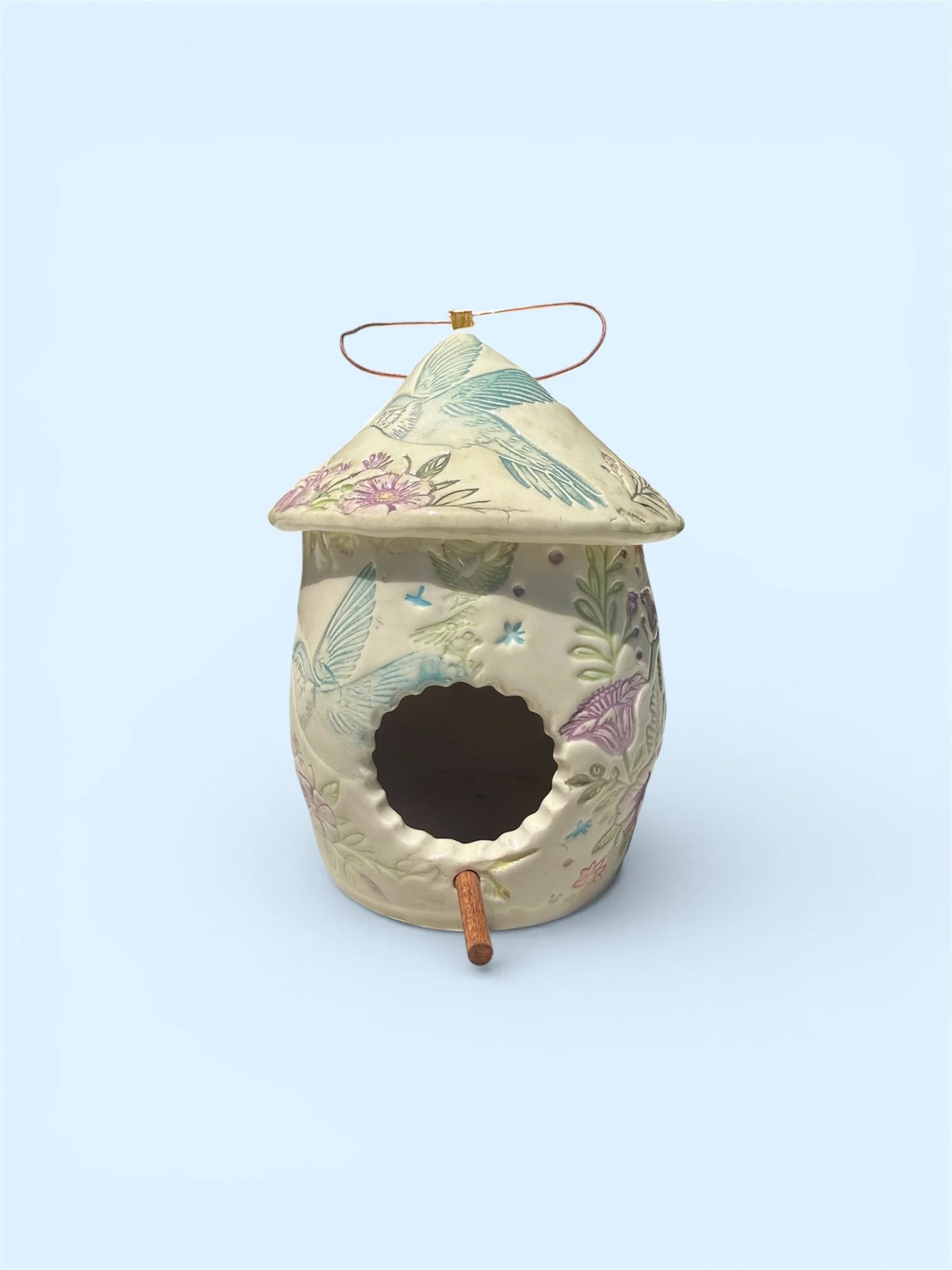 Pottery Birdhouse - Hummingbirds  ($95)