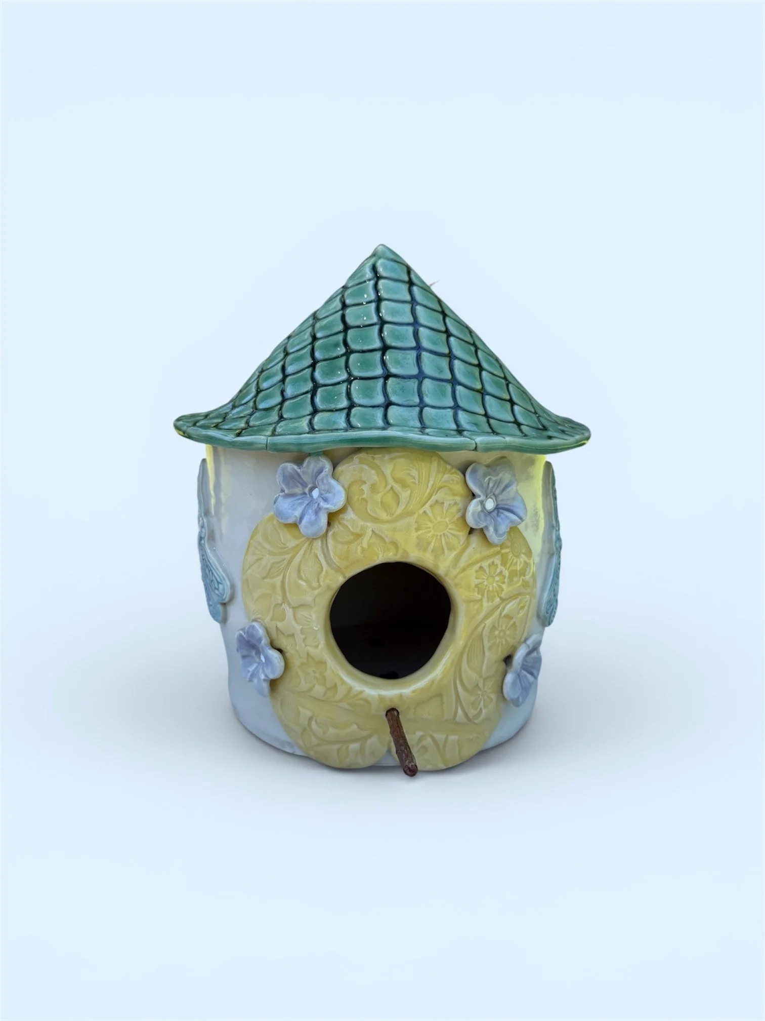 Birdhouse - Yellow Flower Entry/Green Roof  ($85)