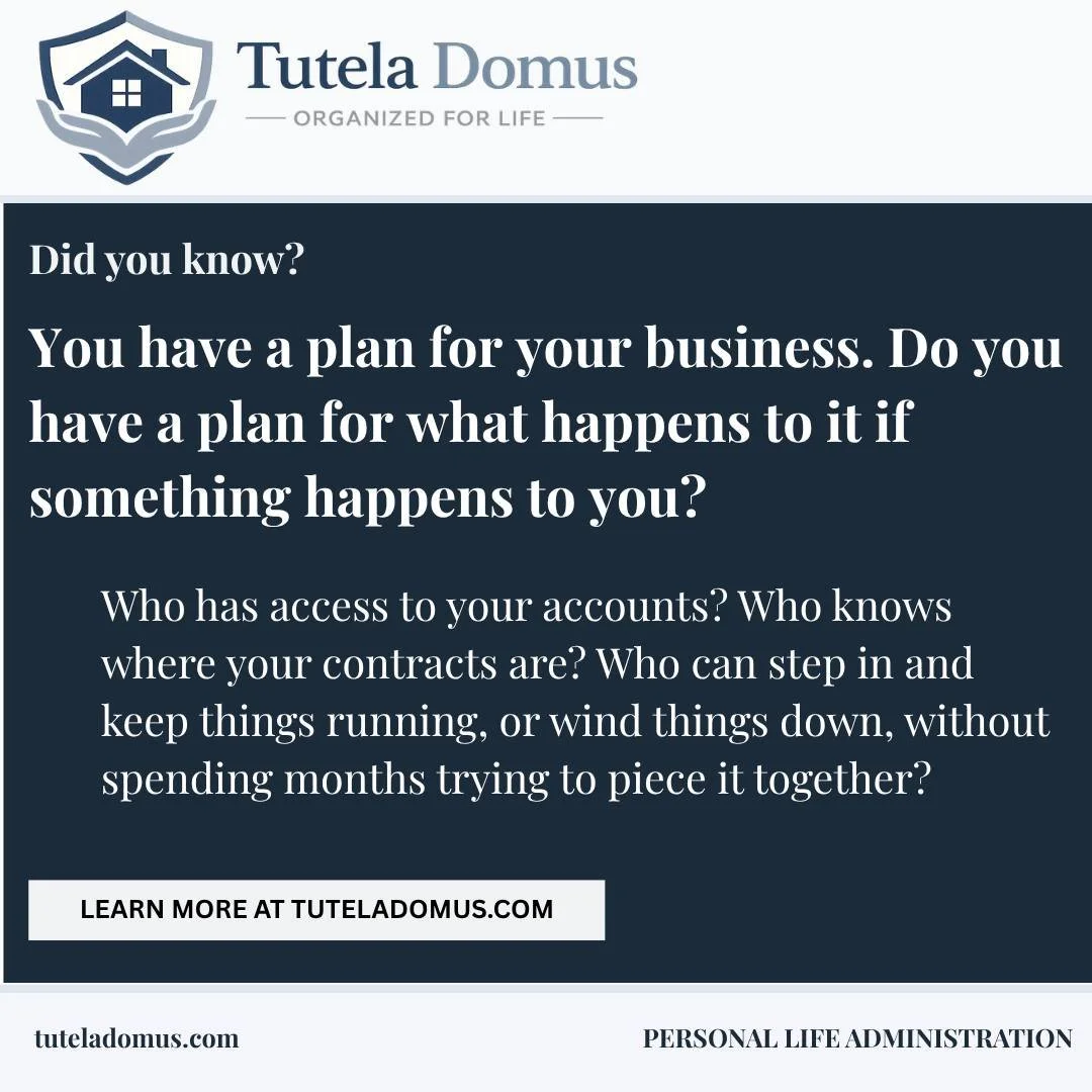 You built a business. But if something happened to you tomorrow, would anyone know where to start?

Most business owners have never written it all down in one place. That is exactly what Tutela Domus does.

Link in bio.