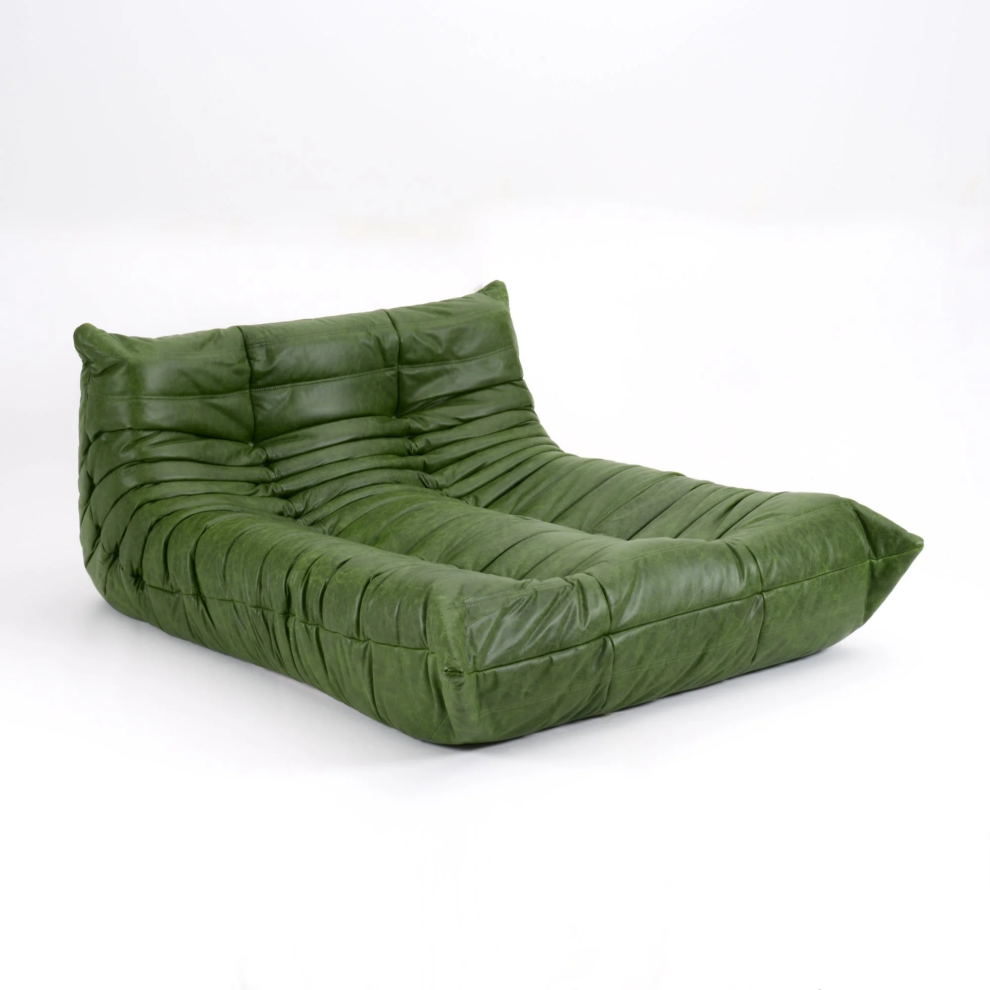 Togo Chaise Lounge in Botanica Green Leather - Restored Ligne Roset Original