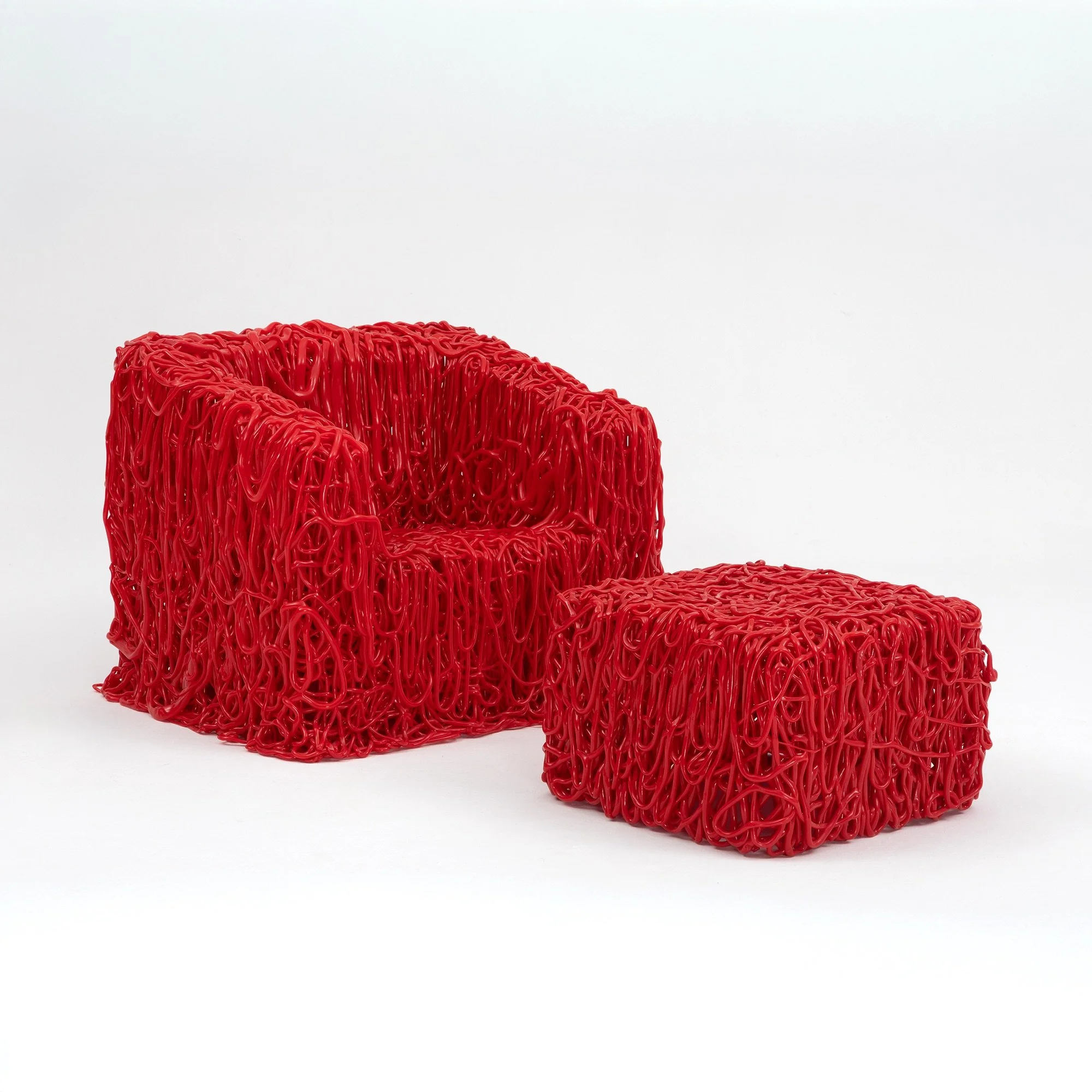 Gaetano Pesce “Senzafine” Armchair and Pouf in Red Polyurethane