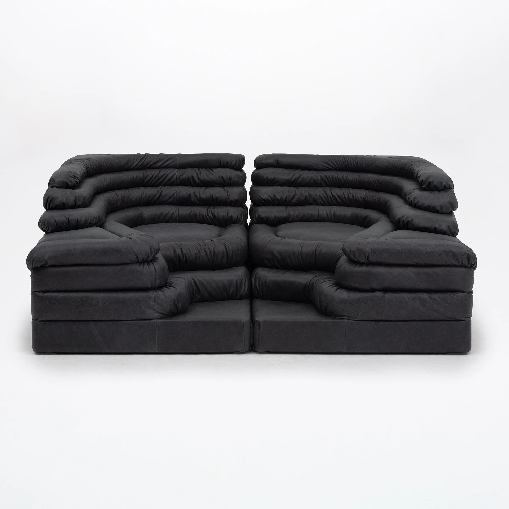 Ubald Klug DS-1025 “Terrazza” Sofa for De Sede, Black Leather, Switzerland 1974 - Set of Two