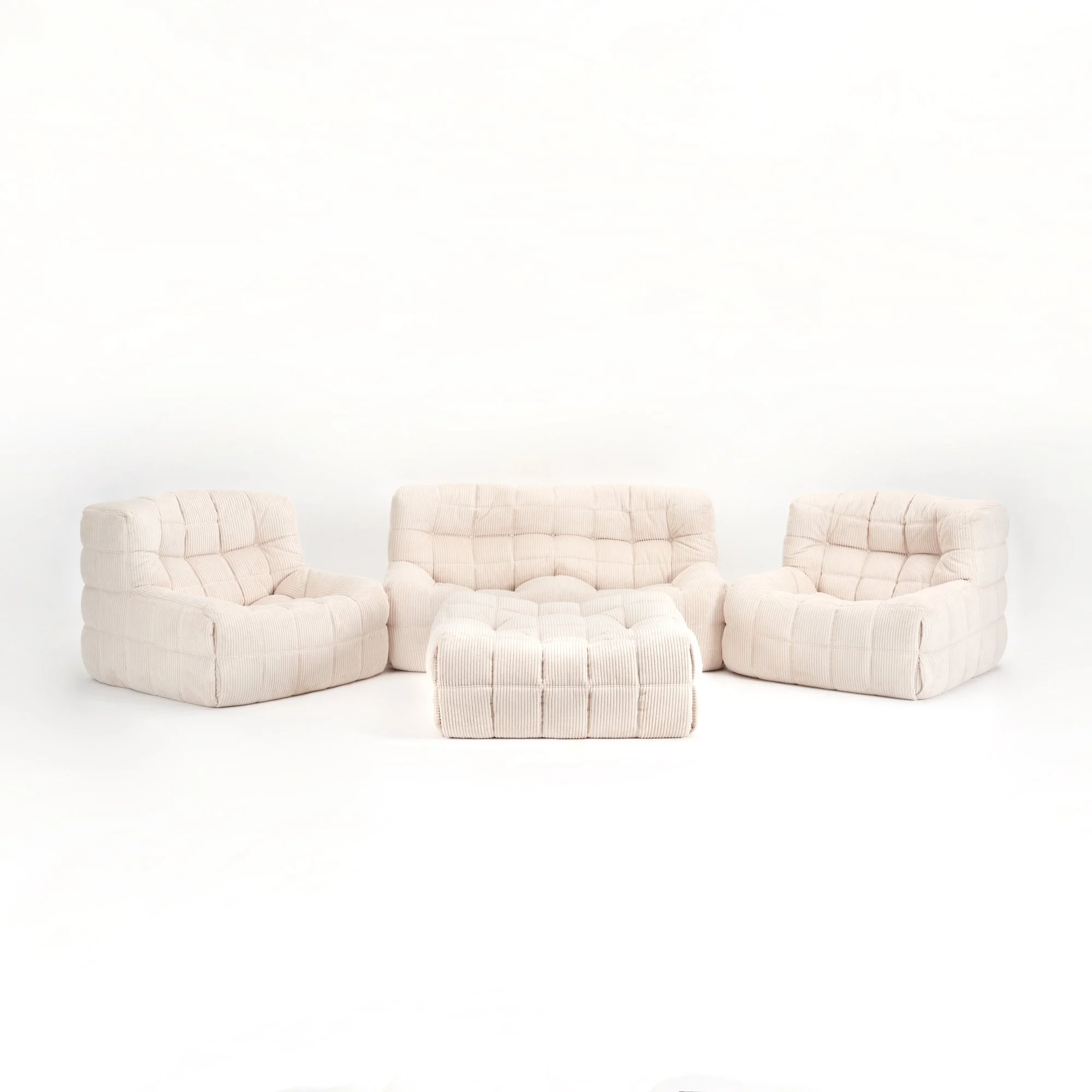 Vintage Ligne Roset Kashima Modular Set in Vanilla Corduroy - Restored 4-Piece Lounge