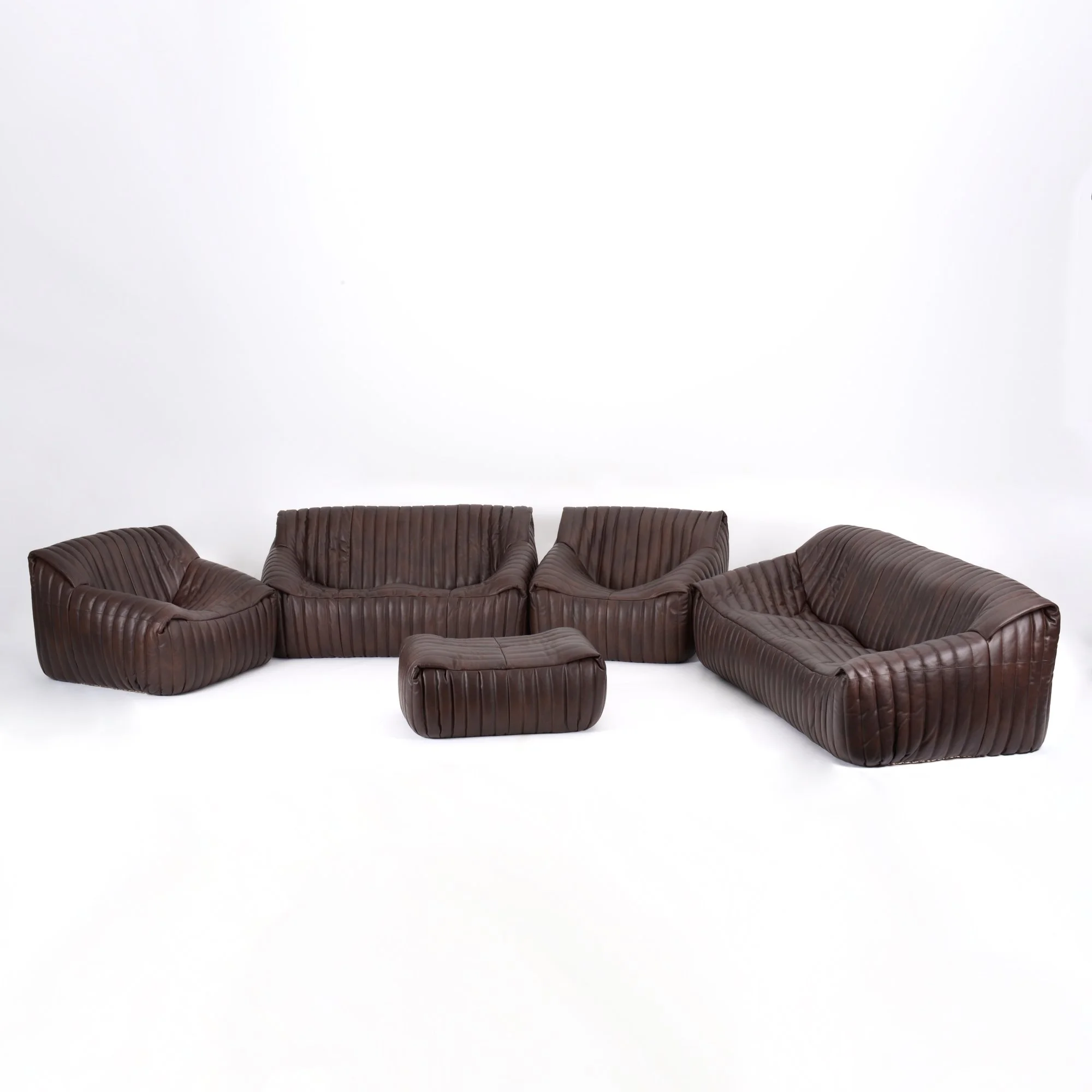 1970s Ligne Roset Sandra by Annie Hiéronimus in Bison Brown Leather - 5 Pieces