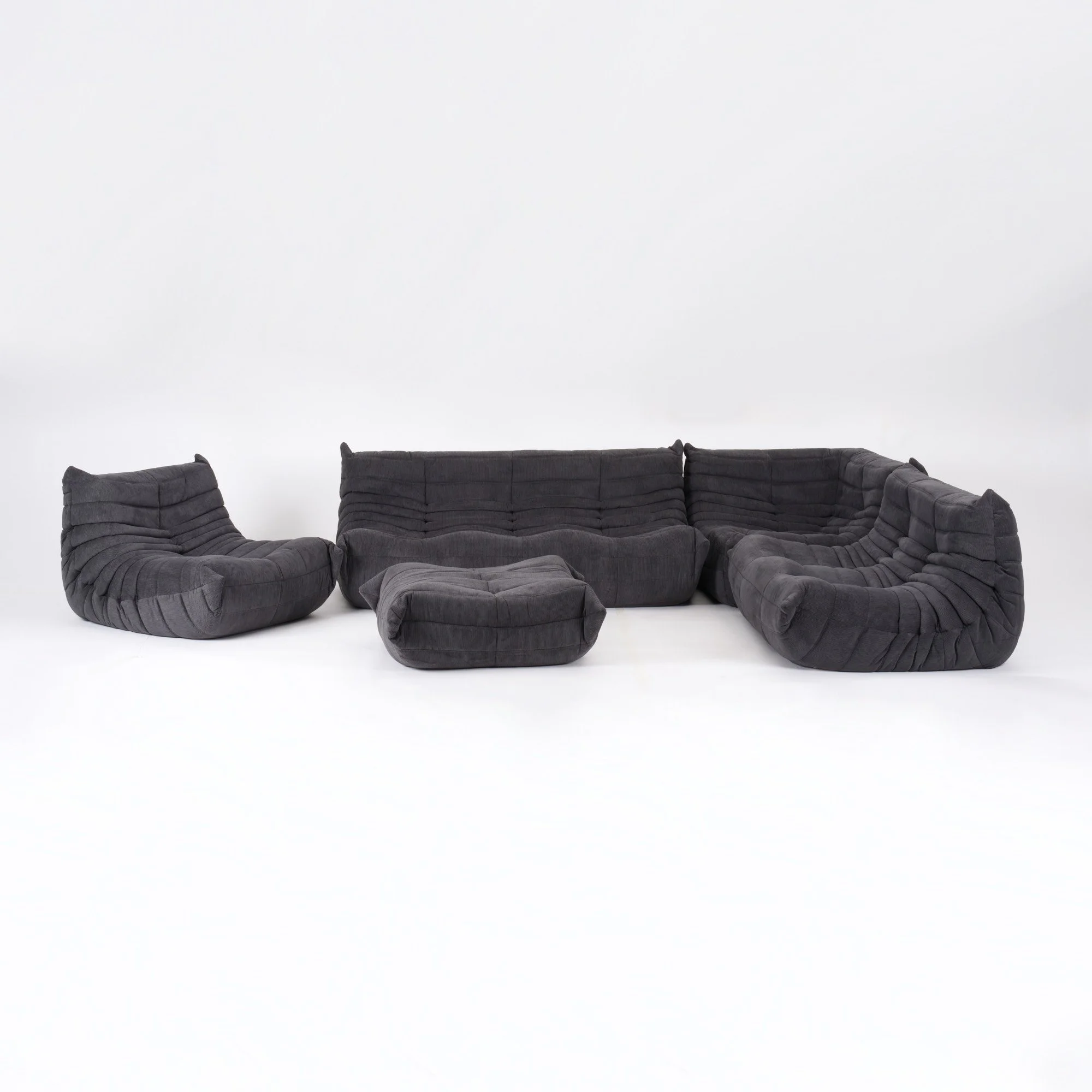 Original Vintage Ligne Roset Togo 5-Piece Modular Set in Graphite Gray Corduroy - Restored