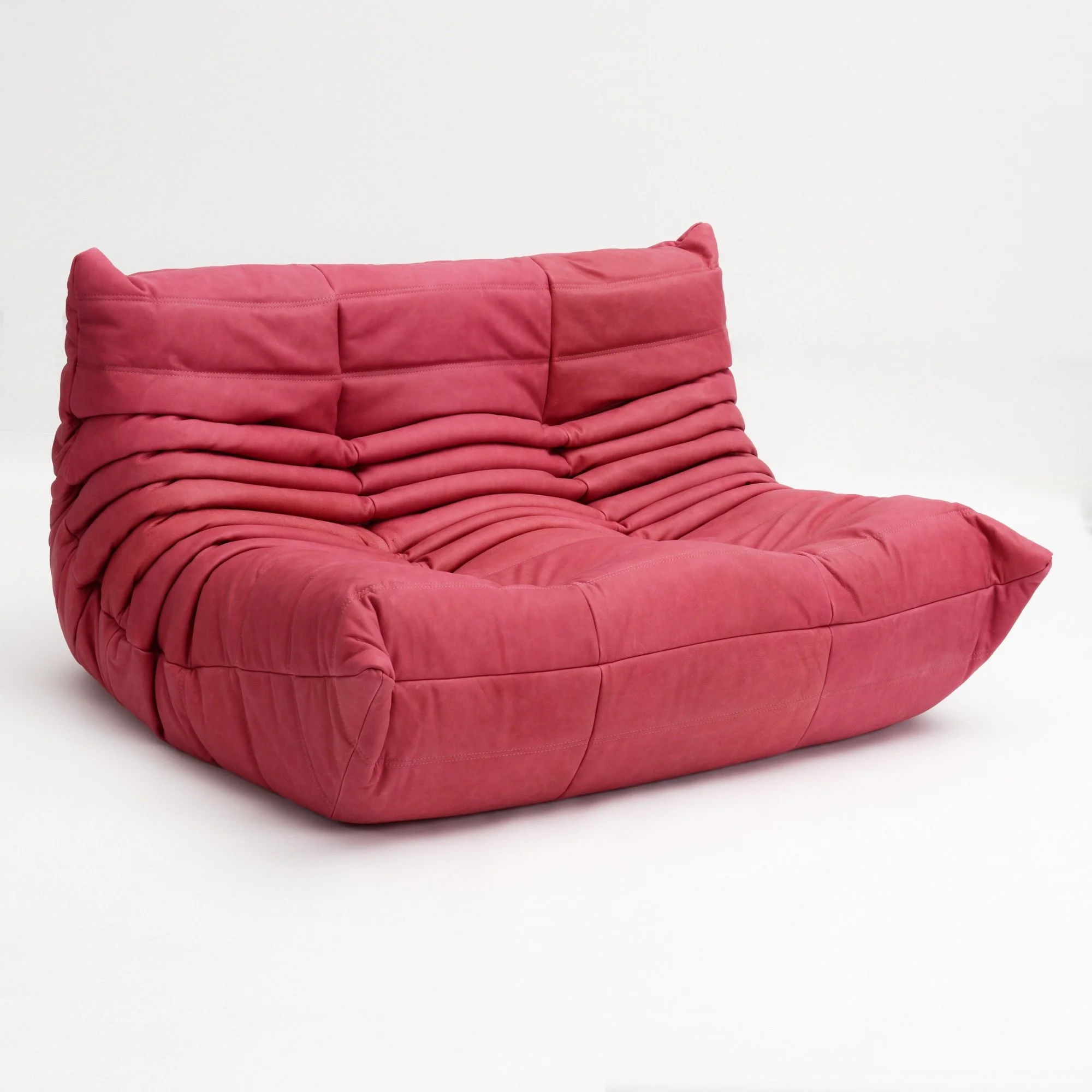 Ligne Roset Togo Sofa Loveseat – Fuchsia Reupholstered Natural Leather