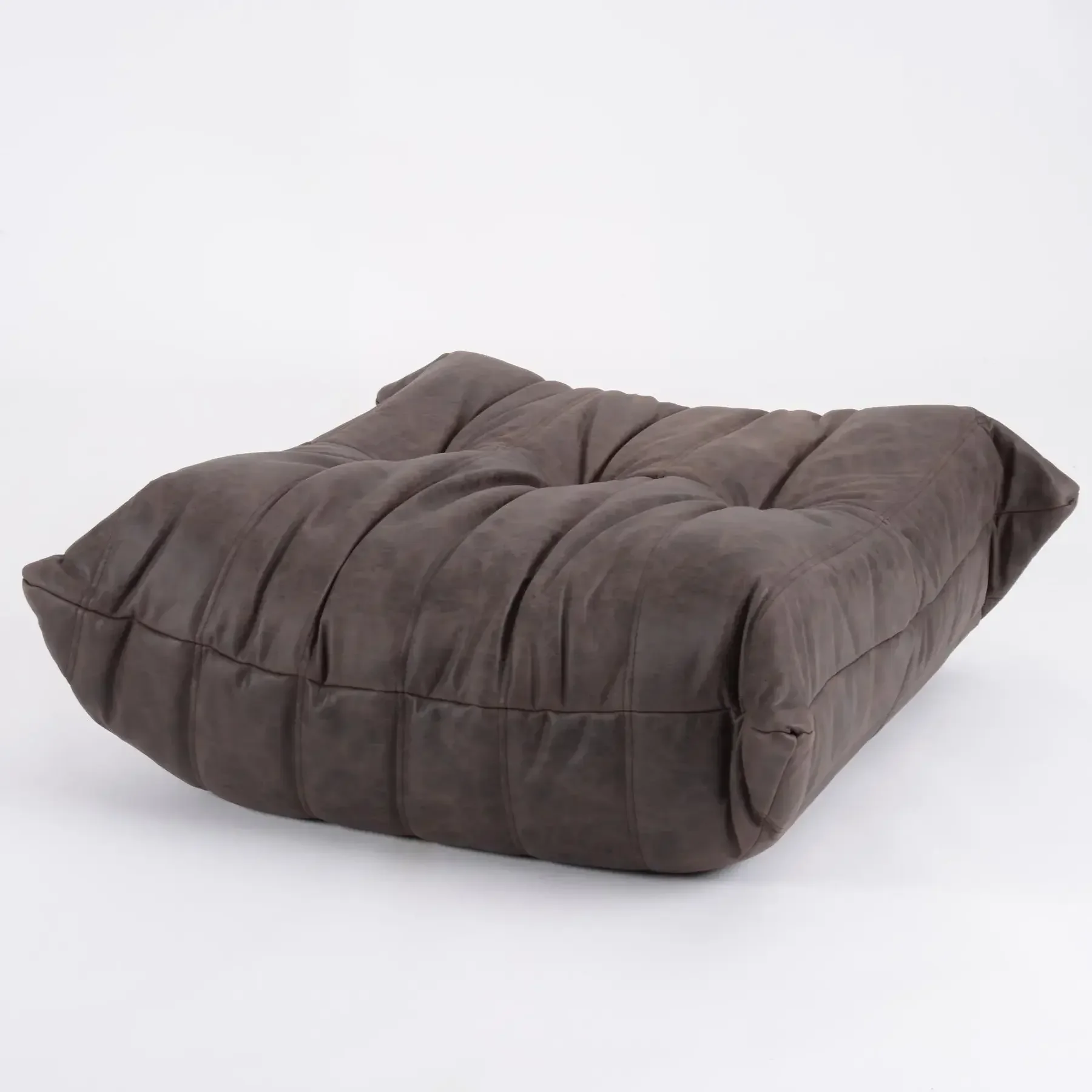 Vintage Ligne Roset Togo Ottoman in Mocha Brown Leather