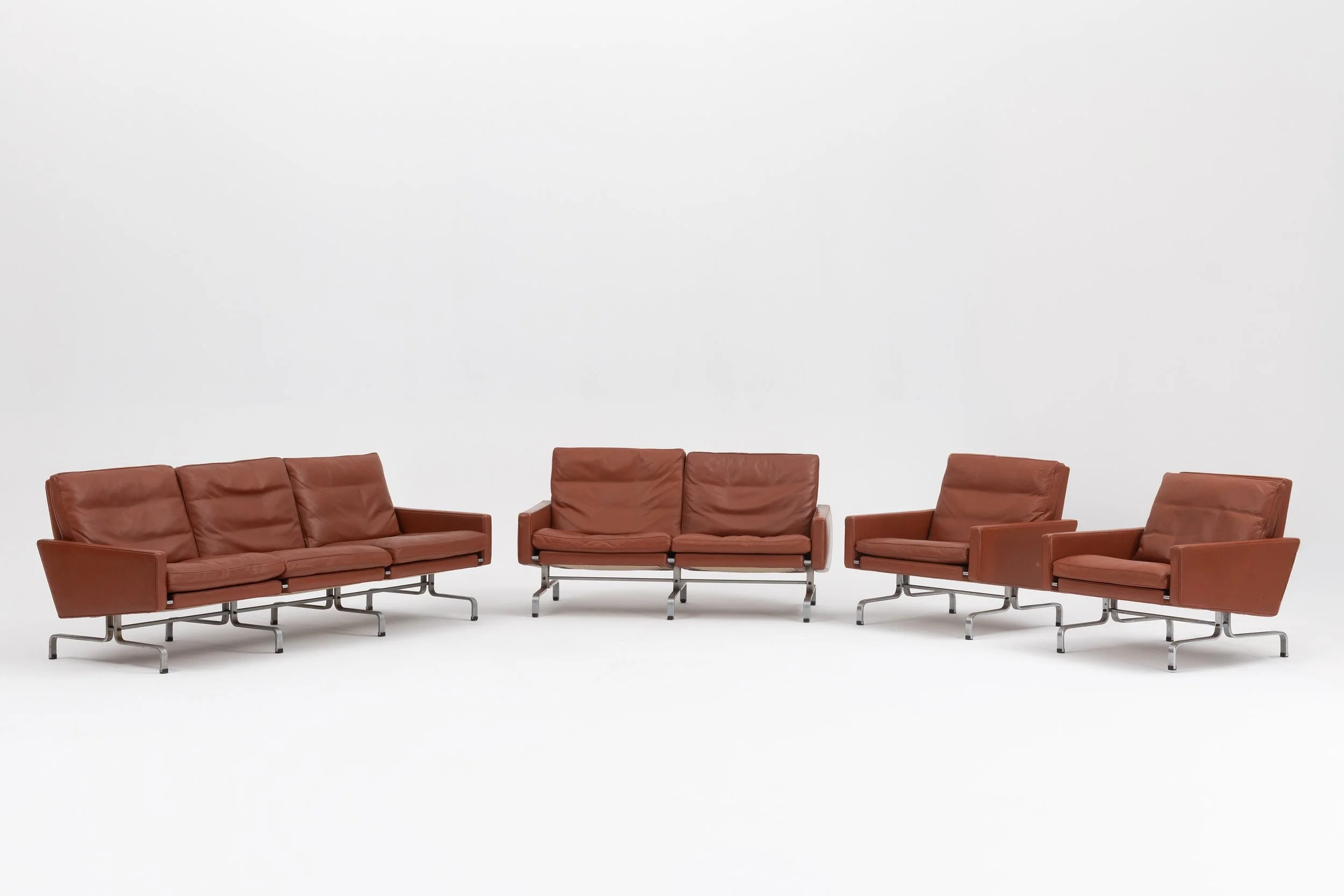 Poul Kjærholm PK31 Leather Lounge Set for Fritz Hansen, Denmark, 1988 - Set of 4