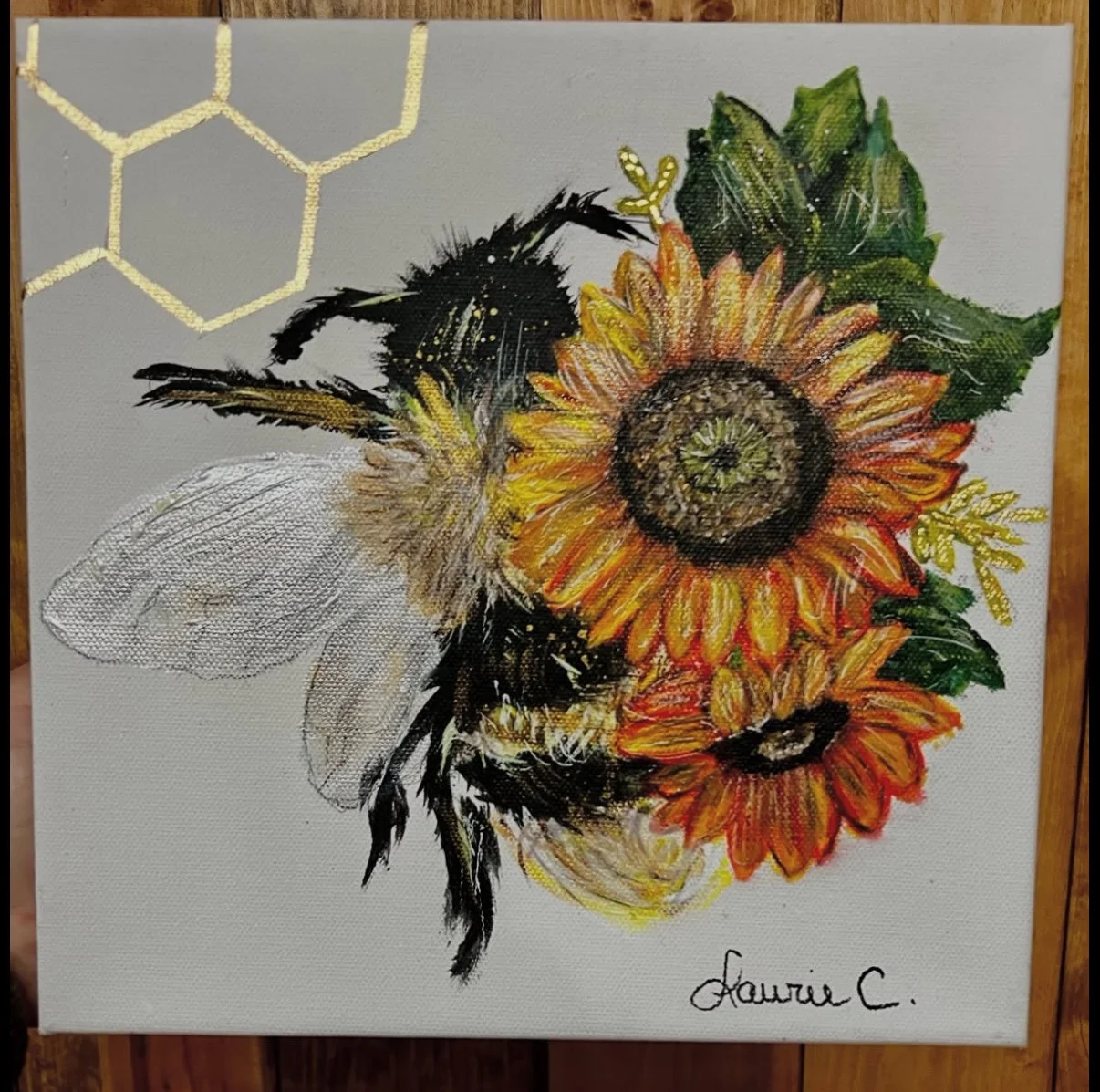 Sunflower & Bee Hand-Painted Canvas Art