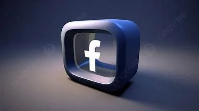A stylized, three-dimensional Facebook logo in a blue and white color scheme.