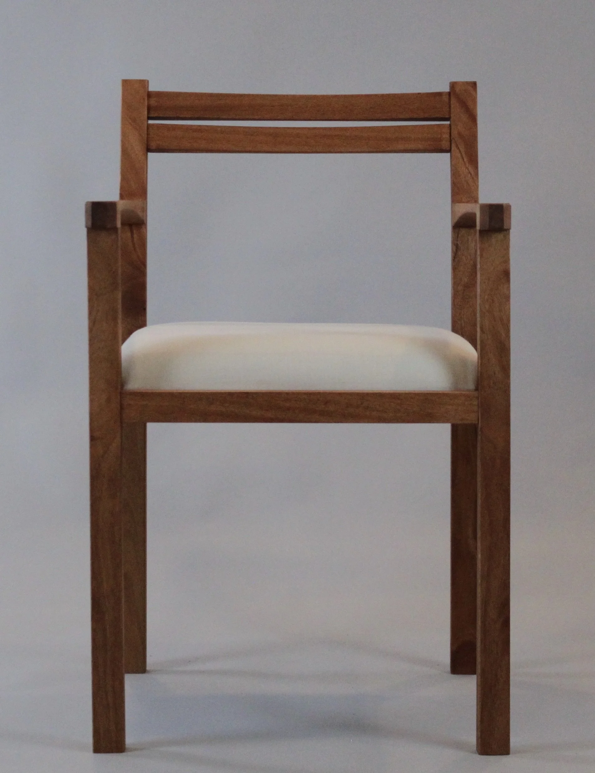 SKINNY CHAIR #3, front view | 
quartersawn khaya mahogany with a varnish oil finish | 32.5"H x 19.75"W x 20"D