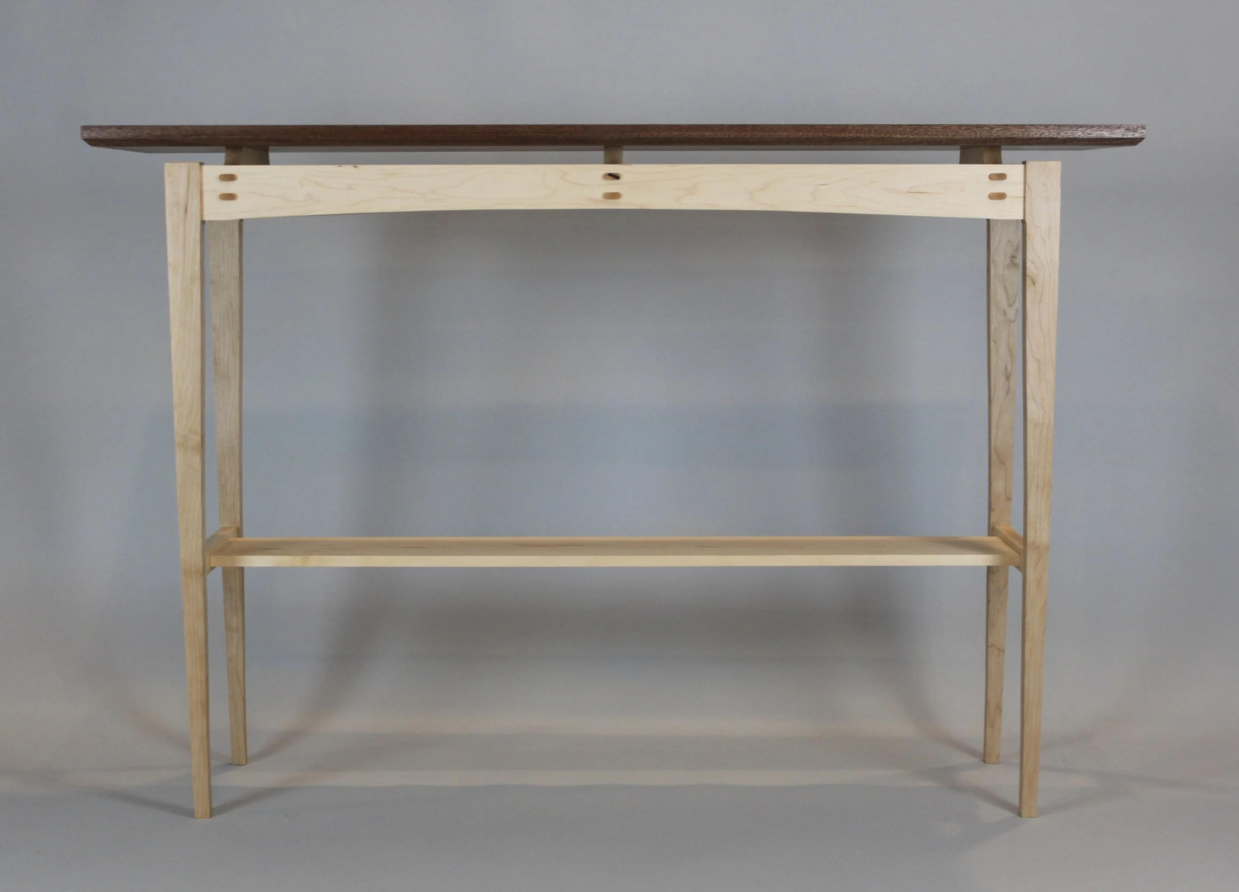 PRINCE HALL TABLE, front view | maple with a top of quarter sawn sapele | 48"L x 12"W x 32"H