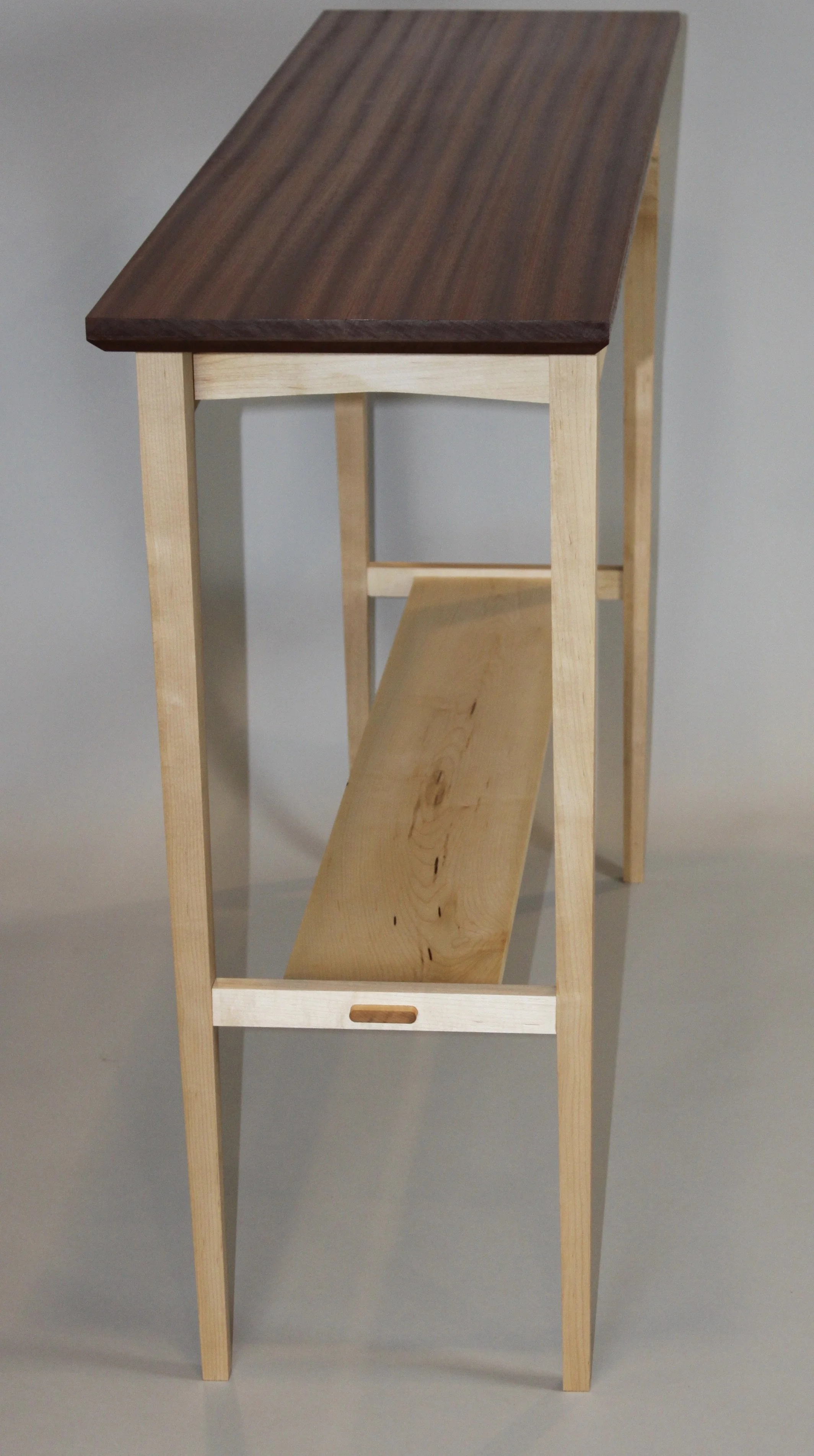 PRINCE HALL TABLE, side view | maple with a top of quarter sawn sapele | 48"L x 12"W x 32"H