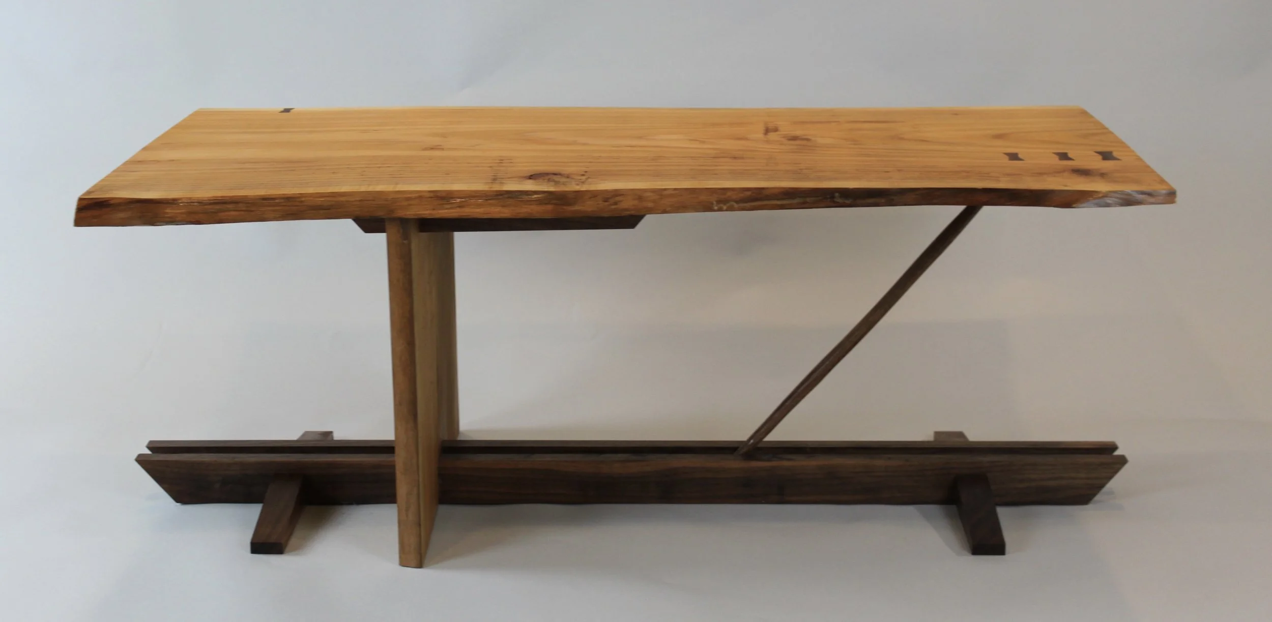 LIVE EDGE CEDAR COFFEE TABLE, front view | nakashima inspired coffee table, walnut base with cedar top & sides | 41"L x 20"W x 16"H