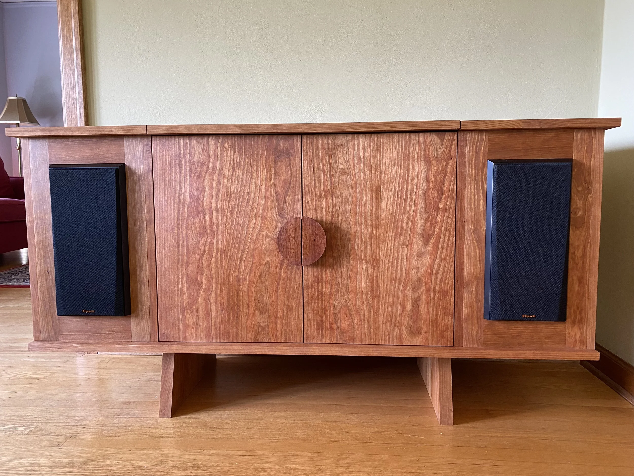 Cherry hi-fi console I Console is built from solid cherry boards I finished with a varnish oil. Dimensions I 60"W x 20"D x 30.75"H