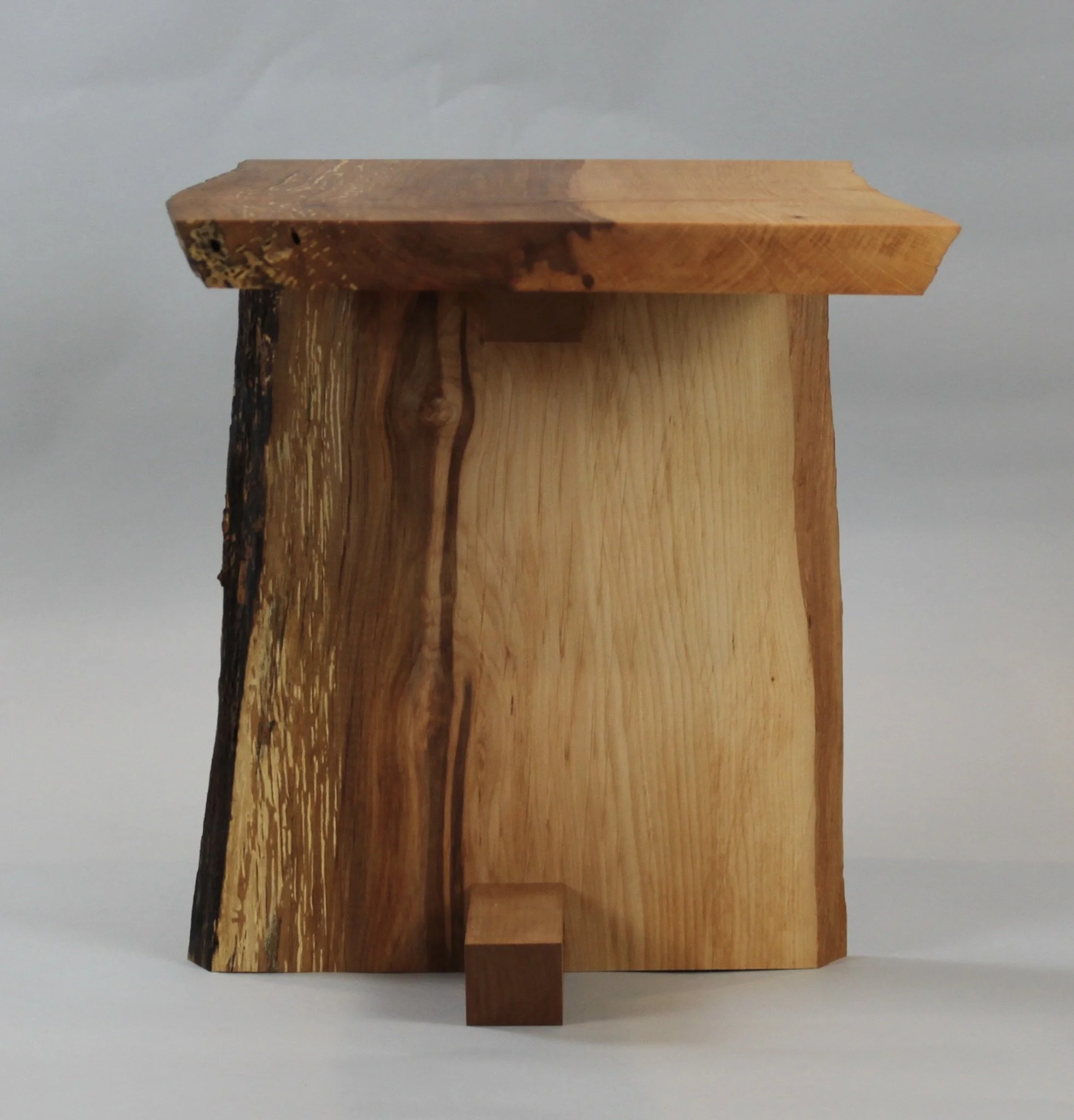 LIVE EDGE ALDER END TABLE, side view | live edge alder with cherry support, surfaces finished with varnish oil | 24”D x 13.5”W x 15.5”H