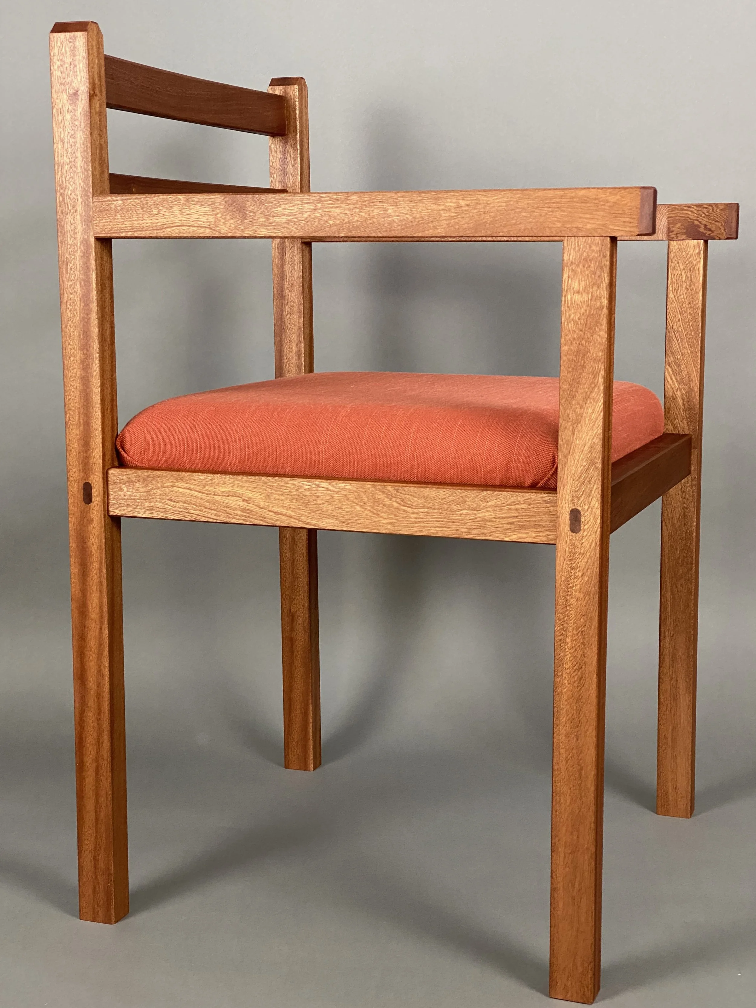 SKINNY CHAIR #1, side view | sapele, finished with danish oil & wax | 32-1/2" H x 20-1/2"D x 19-3/4" W