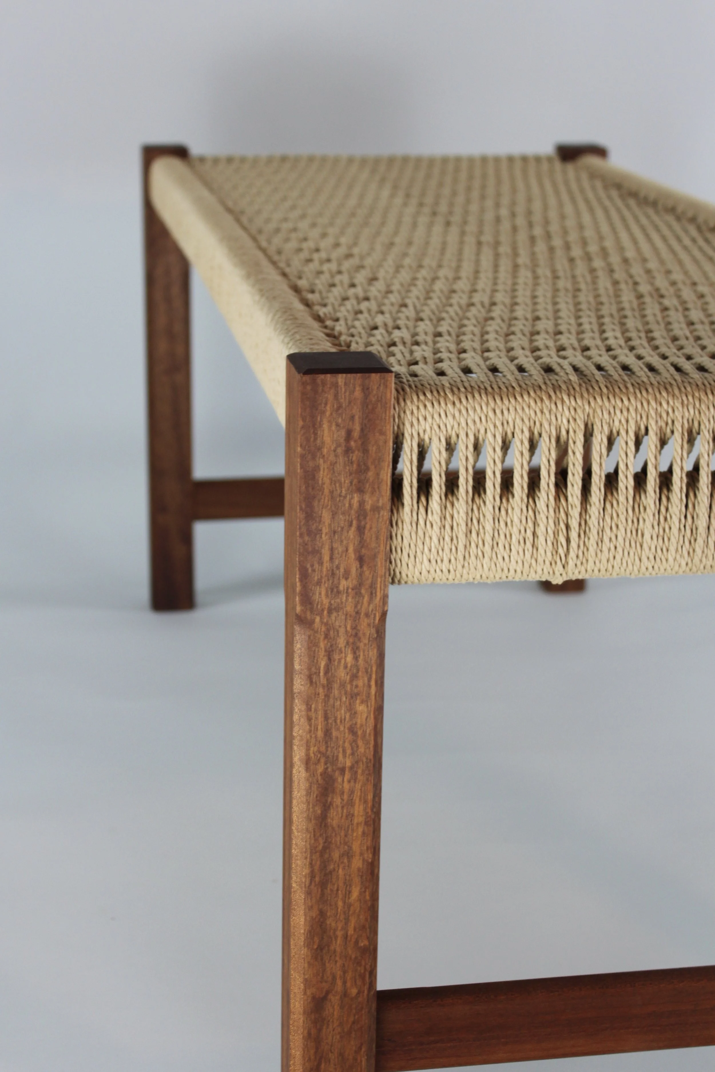 DANISH CORD BENCH, side angle view | walnut | 40”W x 16”D x 18”H