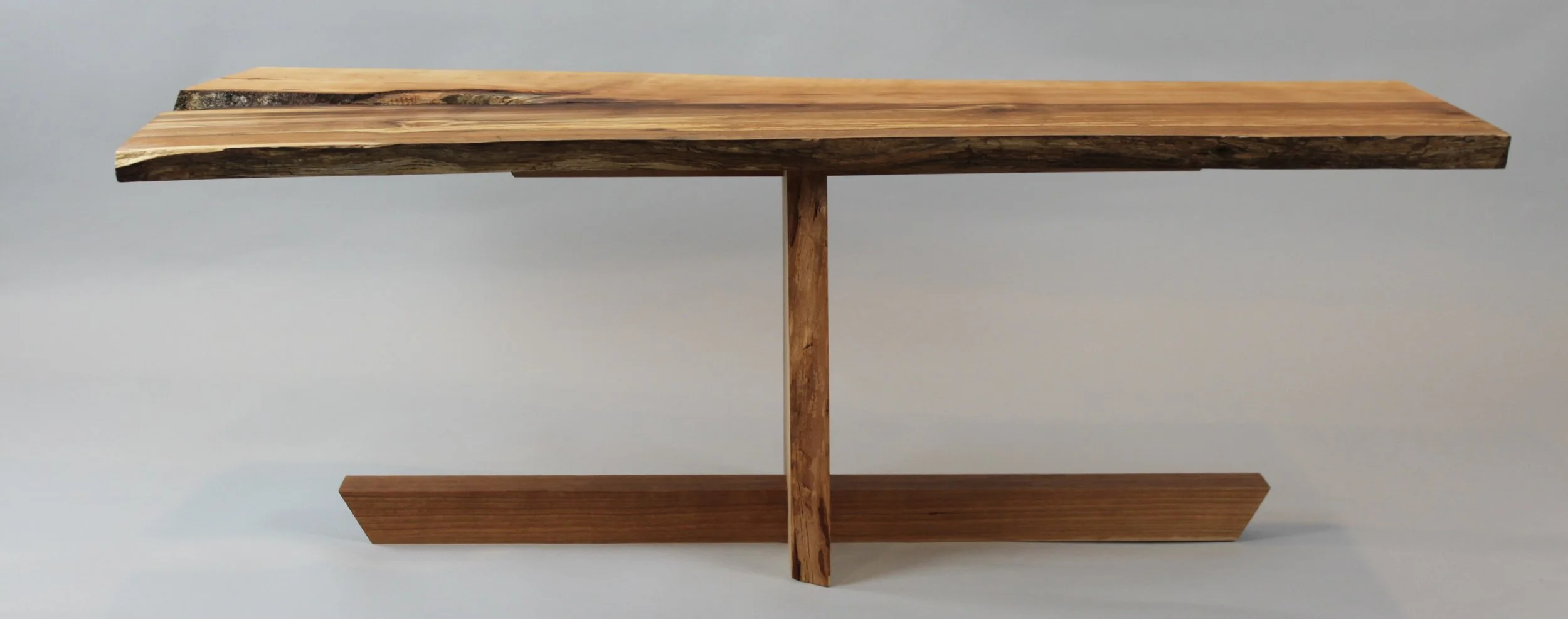 LIVE EDGE ALDER COFFEE TABLE, front view | live edge alder with cherry support, surfaces finished with varnish oil | 43” W x 17” D x 15”H