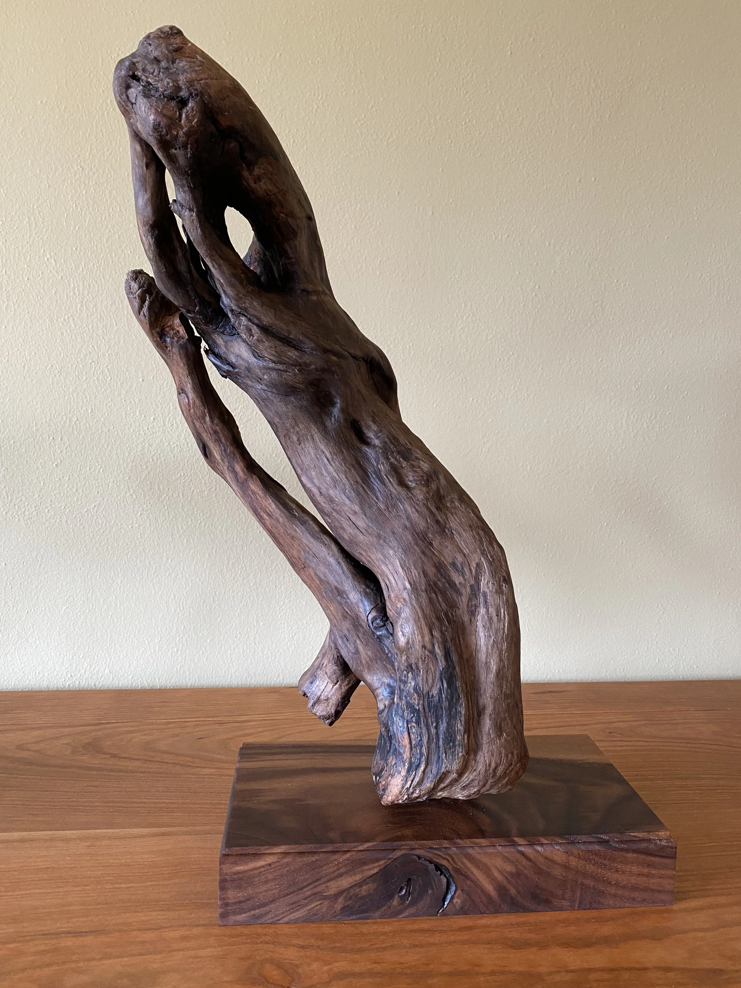 THE ANGUISH OF THE ENTS | madrone driftwood on a walnut base | 18.5”H x 10.5”W x 5.5”D