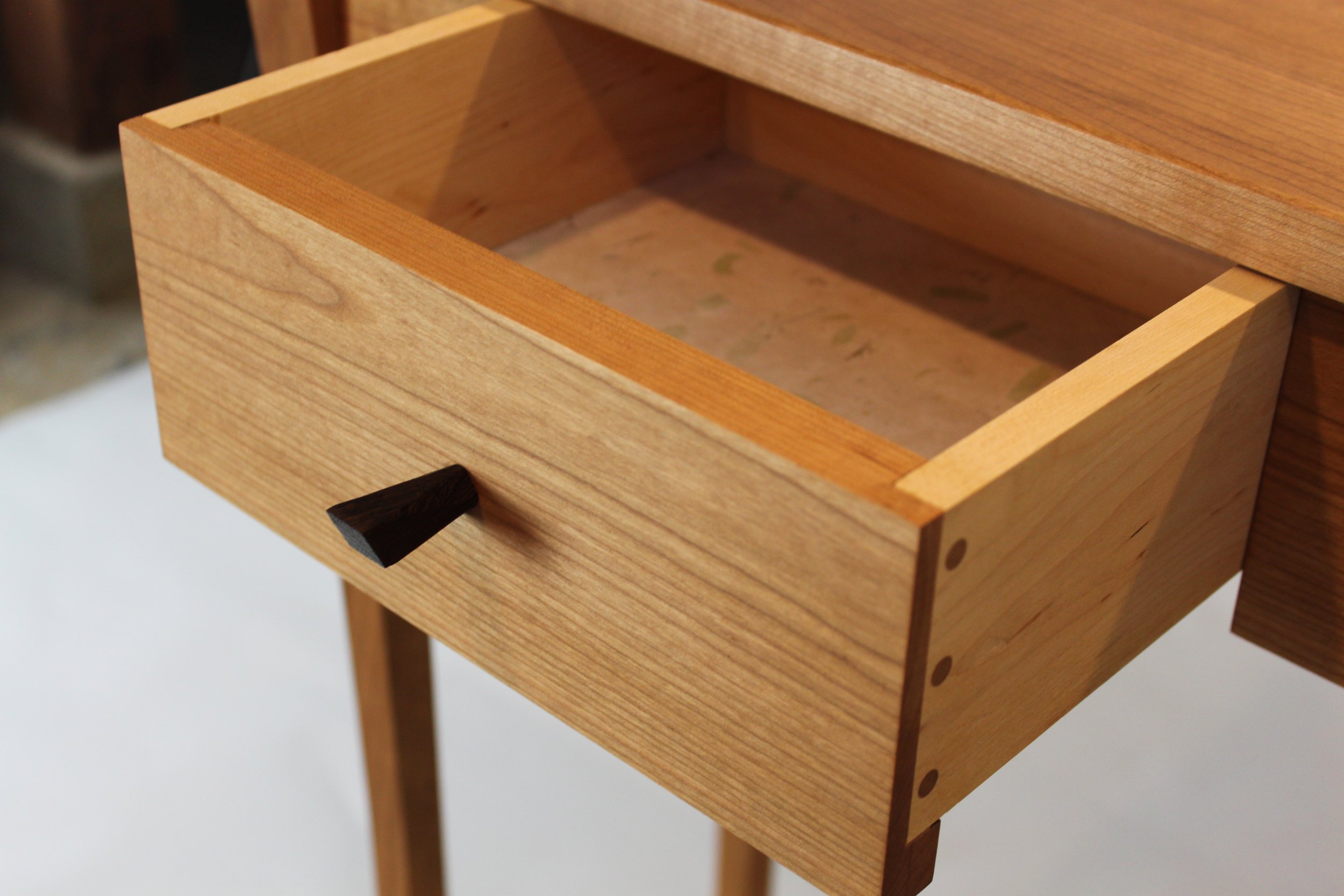 ANNE'S ENTRY TABLE, drawer detail | cherry with  hand-crafted wenge drawer pull | 30”H x 21.5”W x 11.5”D