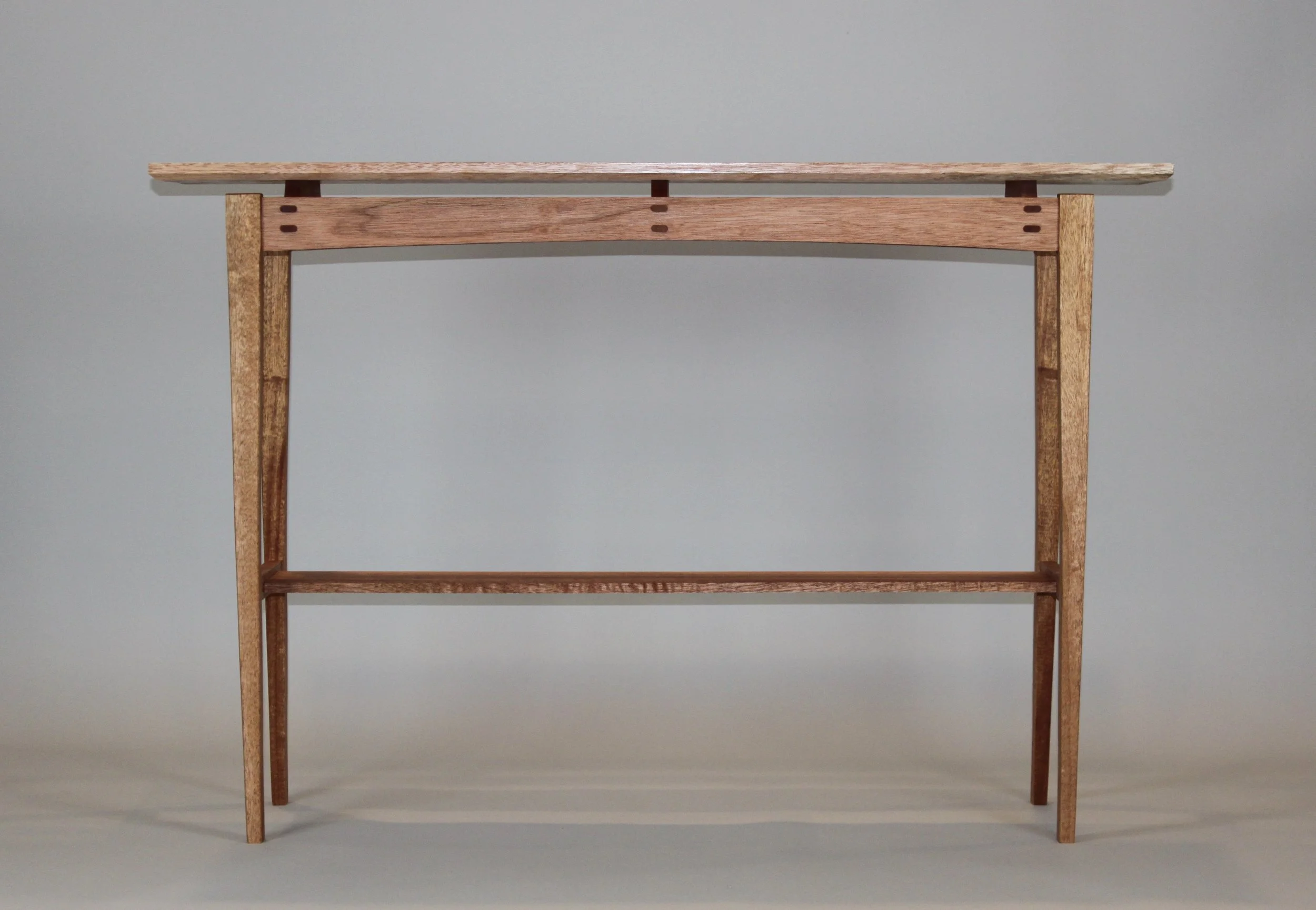 TEJA'S HALL TABLE, front view | meranti (dark red mahogany), finished with danish oil | 48"L x 12"W x 32"H