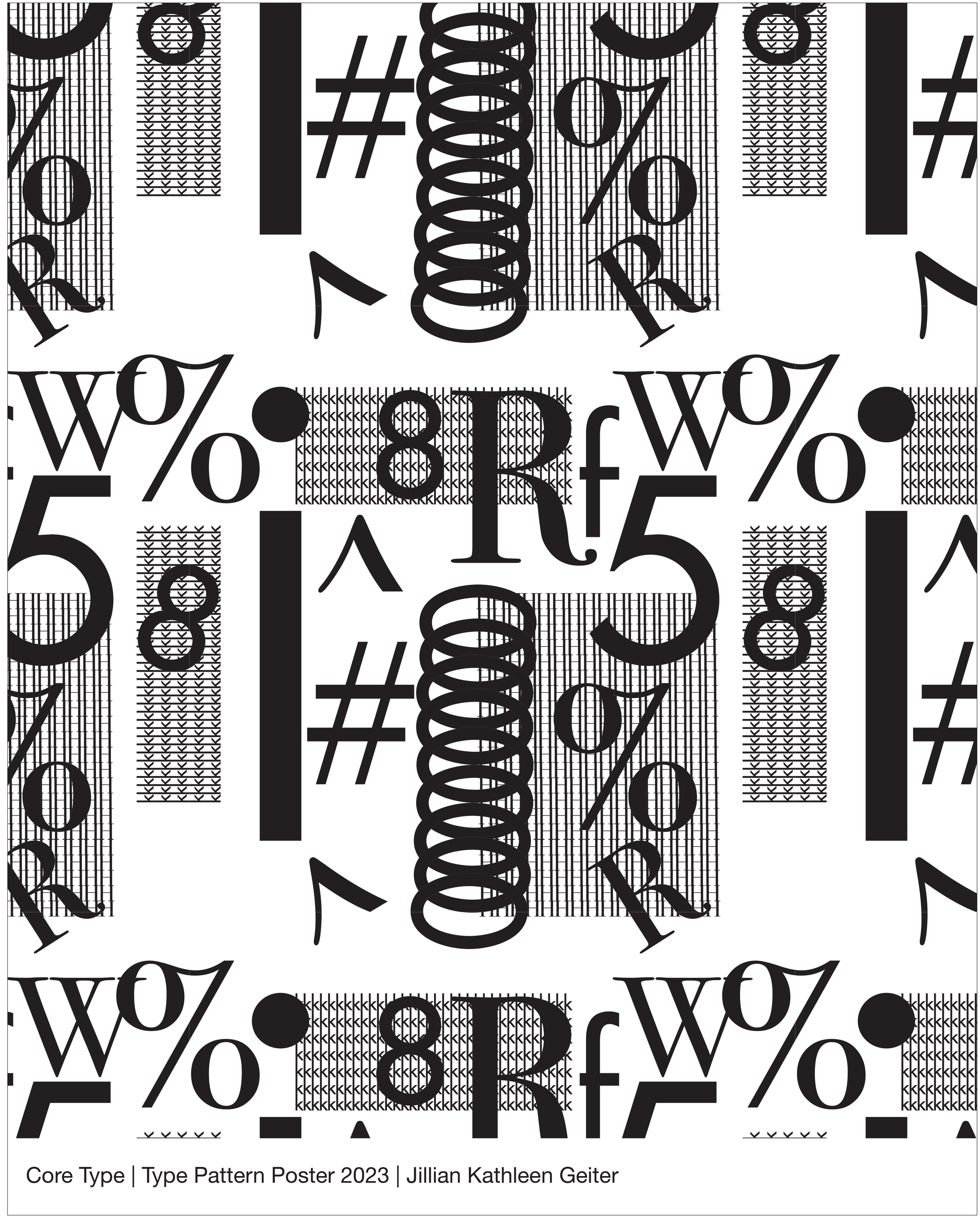 Jillian Geiter, "Seamless Pattern", 2023, Illustrator Using Futura and Bodoni Fonts, 20"x16"