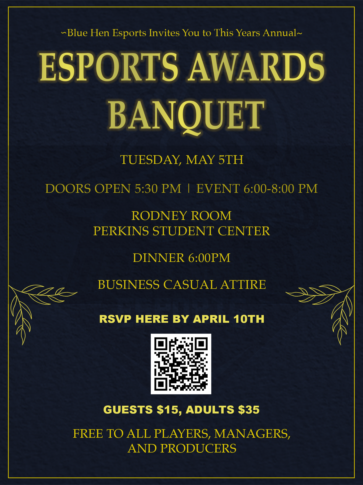 "Esports Banquet Invitation", 2026, designed by Jillian Geiter, Photoshop 11"x17", 