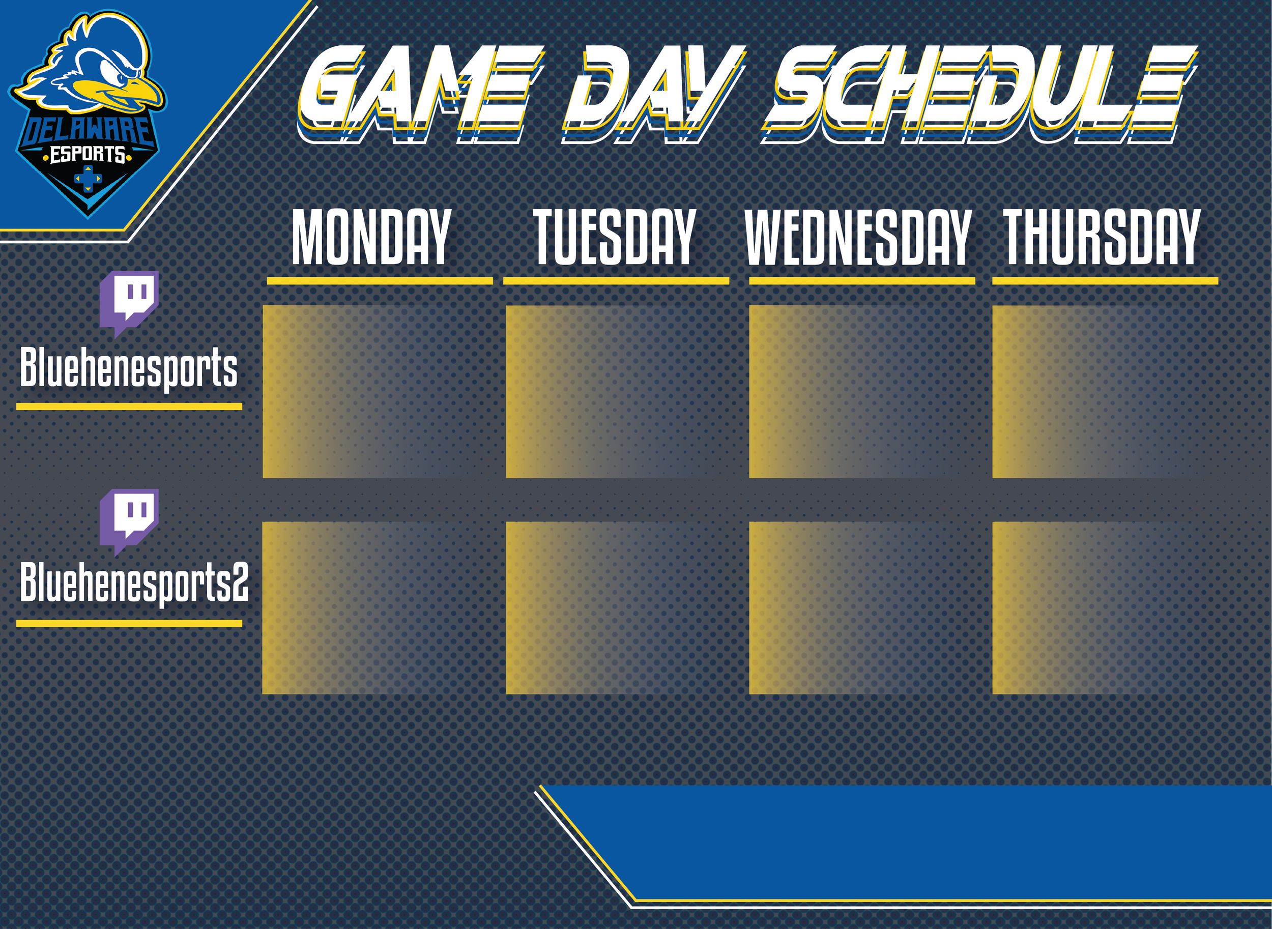 "Game Day Schedule", 2026, designed by Jillian Geiter in Adobe Illustrator, 11"x17",  "Game Day Schedule" text and gradient background made by Sinnika