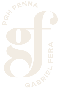 Logo with the text 'Penn Fair' and the initials 'gf' in stylized font, surrounded by the words 'Penn Fair' and 'Gabriel Fera' in a circular layout.