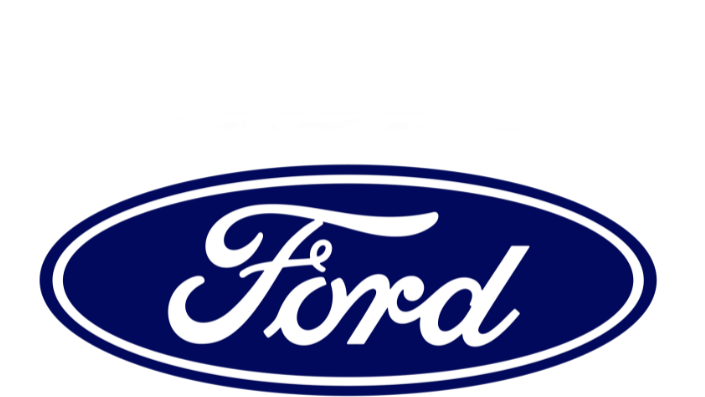 Close-up of the Ford logo on a vehicle.