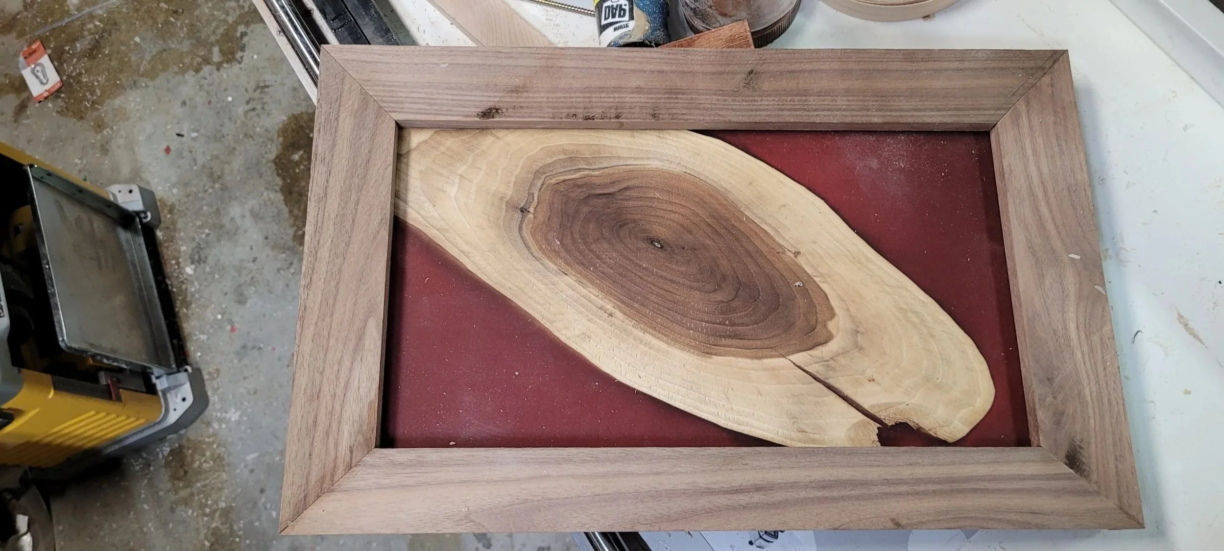 Cherry with blush red epoxy and walnut frame