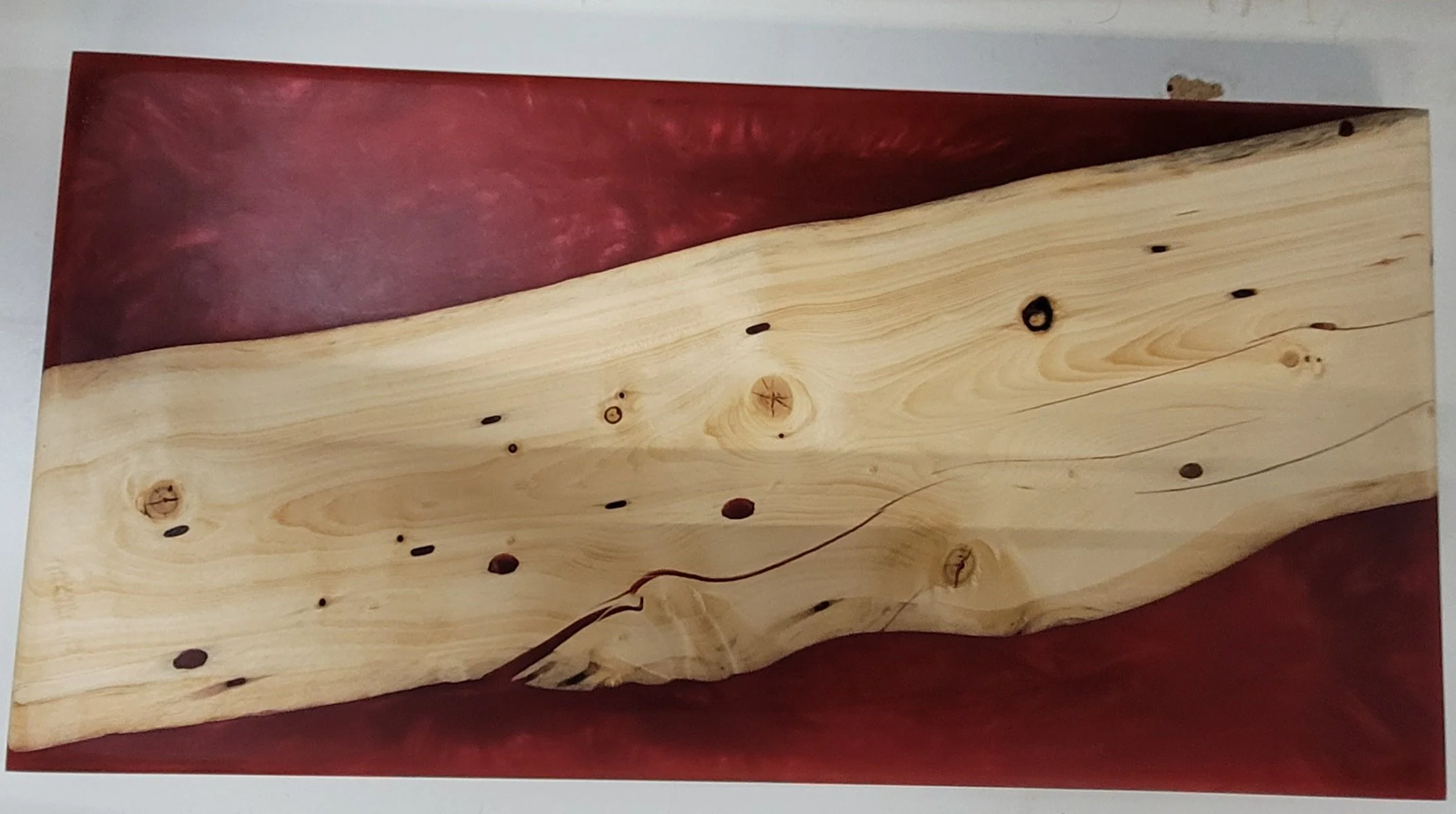 12" X 24" cutting board
Burnt Black Spruce and Firetruck Red