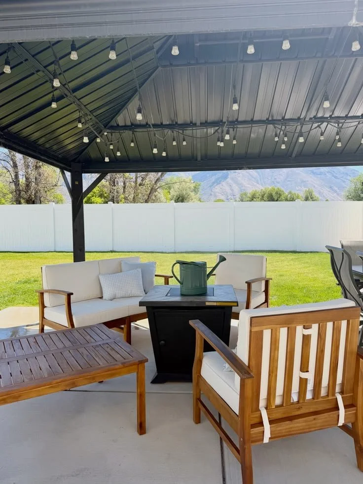 Covered backyard patio and outdoor seating area where wasp activity may gather during warmer months Logan, UT