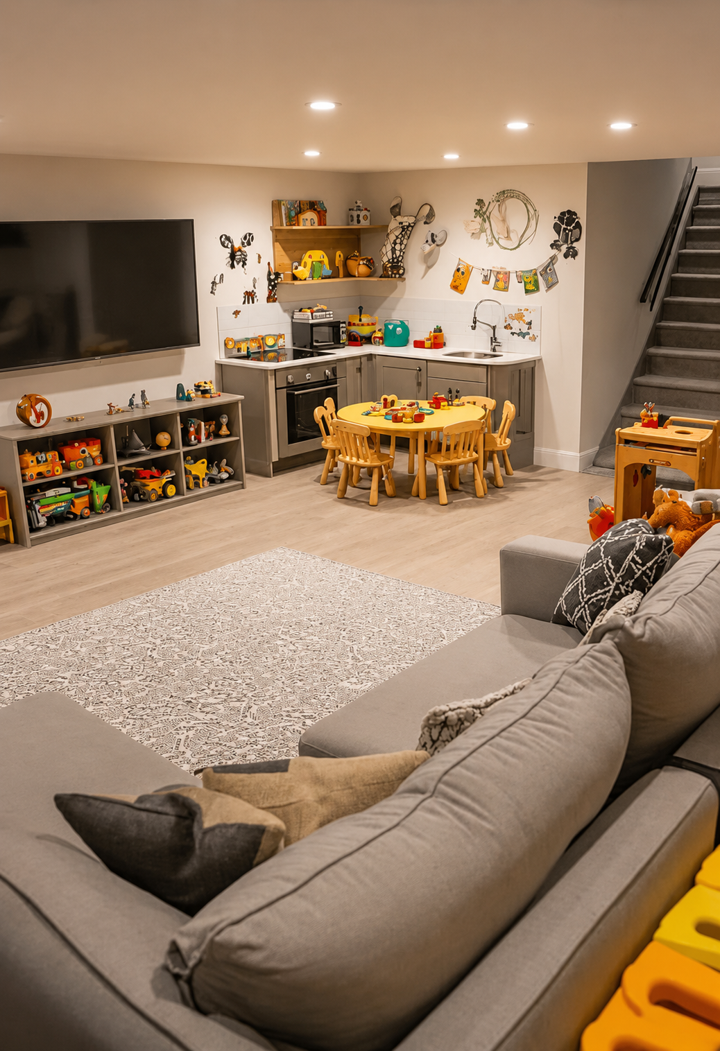 Basement living area where spiders commonly hide in Utah County homes