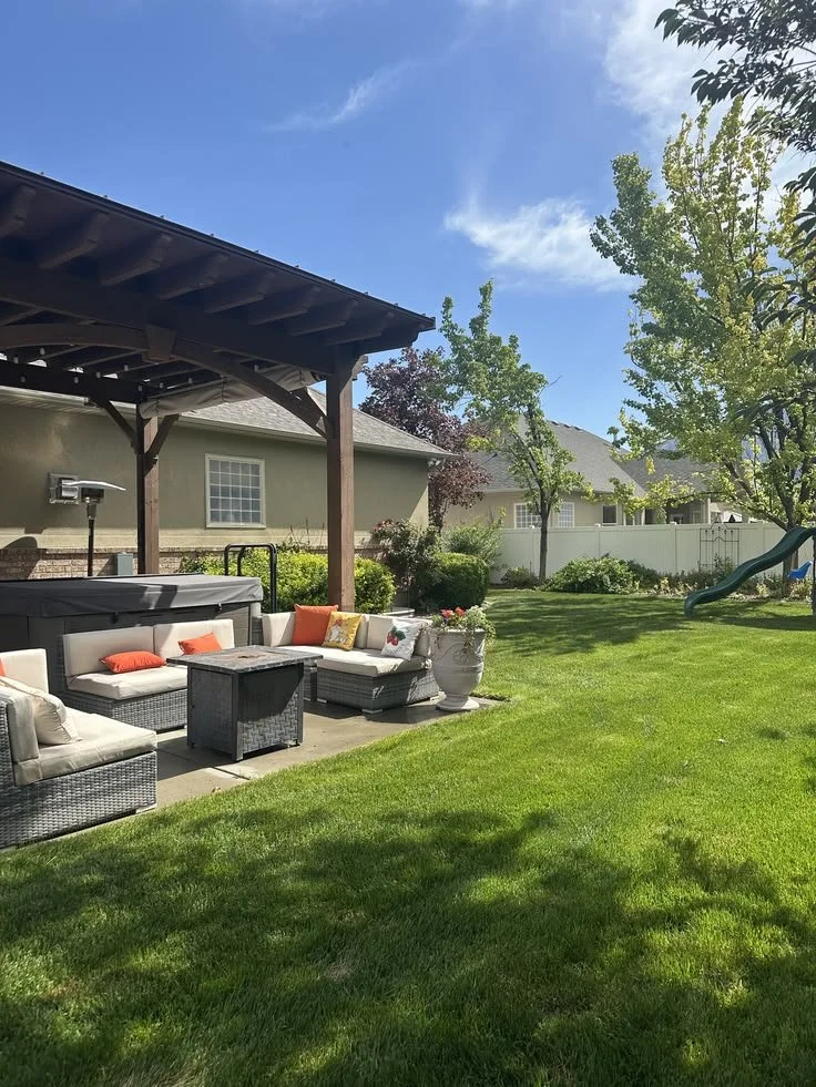 Outdoor backyard gathering space where preventative wasp control helps improve comfort Logan, UT
