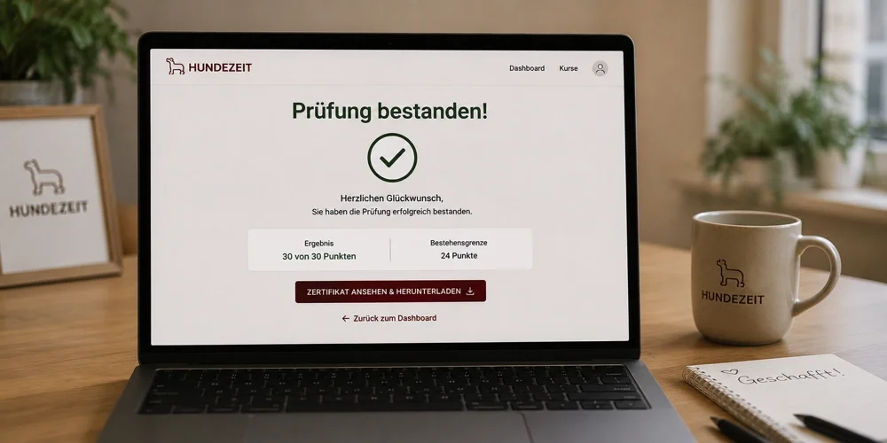 Erfolgreich bestandener Online-Sachkundenachweis NRW mit sofortigem Prüfungsergebnis.