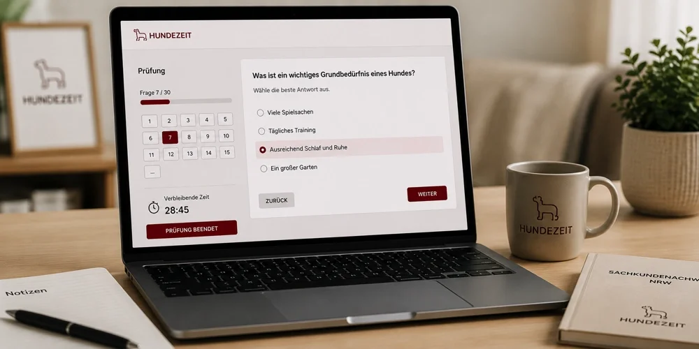Einfaches digitales Prüfungstool für den Online-Sachkundenachweis NRW mit Multiple-Choice-Fragen.