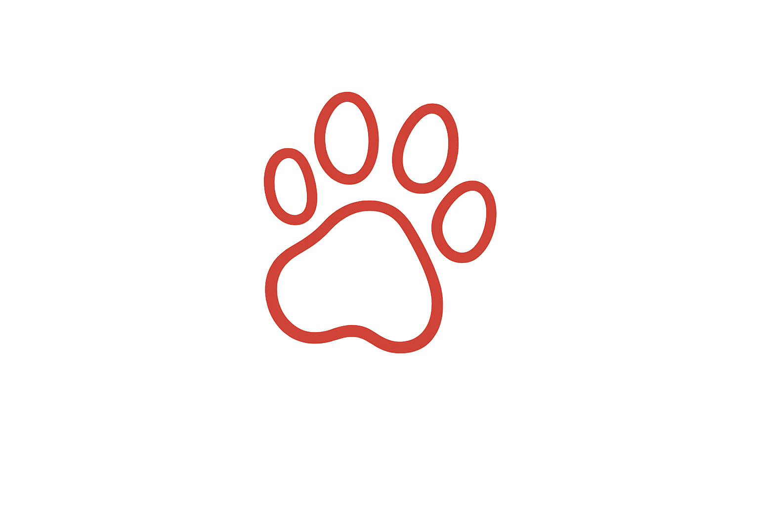 Rotes leuchtendes Hundepfoten-Icon auf grauem Hintergrund.