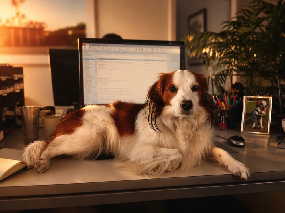 Symbolbild für Bürohunde und hundefreundliche Arbeitsplätze. Informationen und Beratung rund um den Bürohund bei HUNDEZEIT.