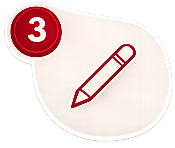 Illustration eines roten Kreises mit der Nummer 3 und einem Stift.
